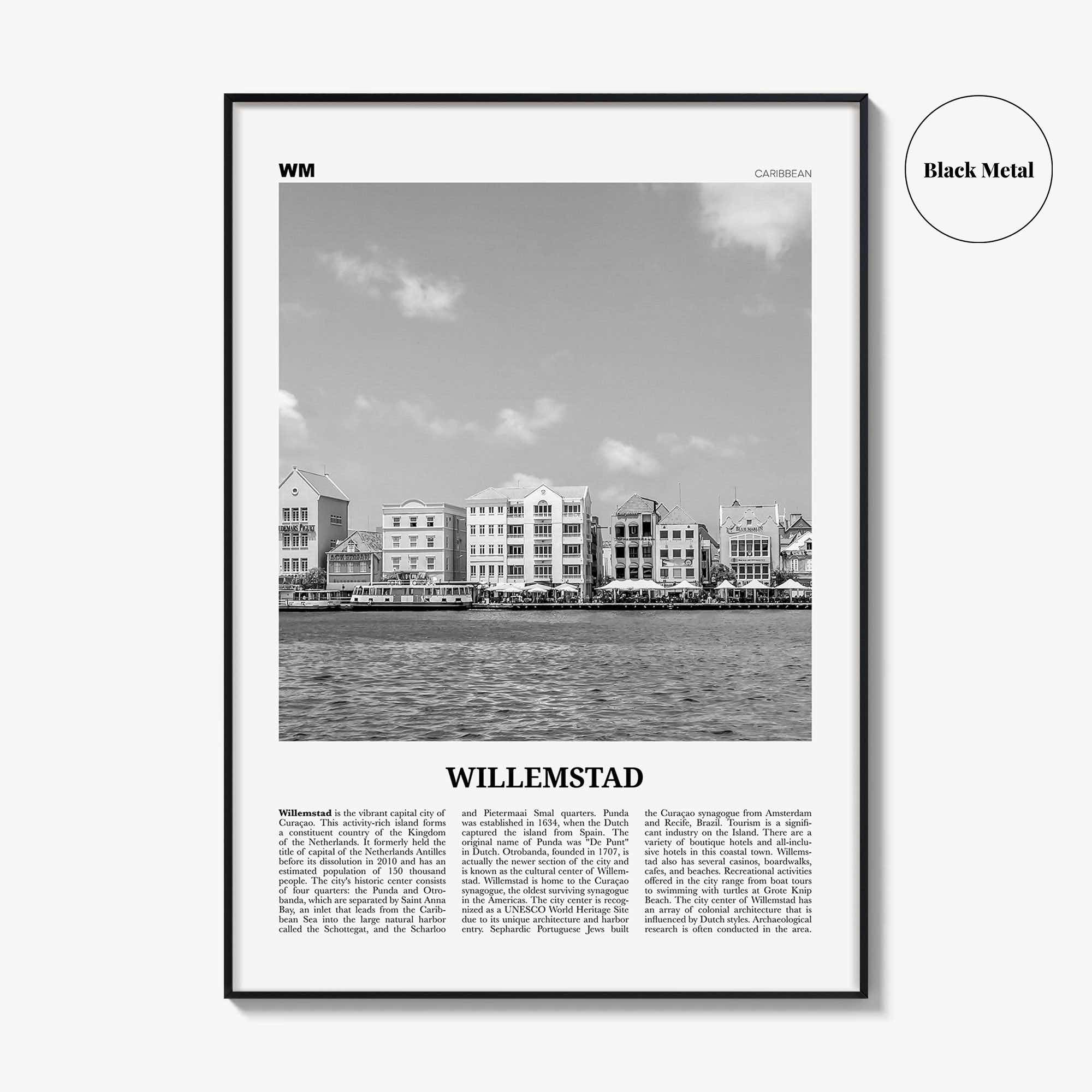 Willemstad Print Black and White, Willemstad Wall Art, Willemstad Poster, Willemstad Photo, Curaçao, Kingdom of the Netherlands