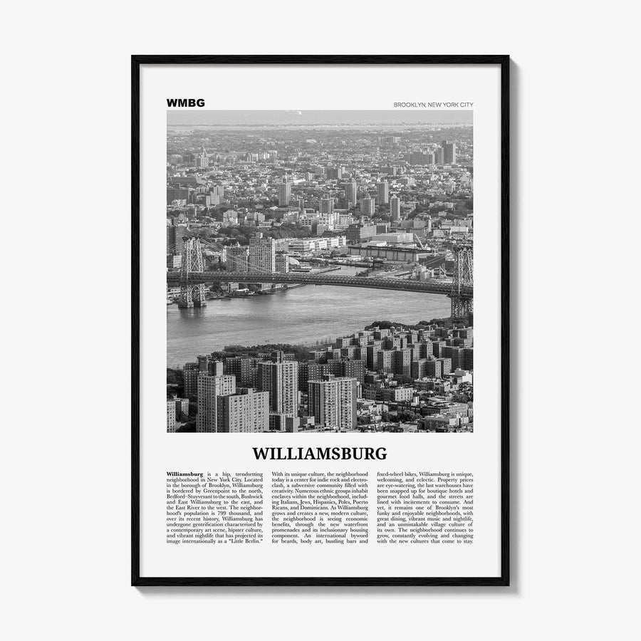 Williamsburg Print Black and White New York No 1, Williamsburg Wall Art, Williamsburg Poster, Brooklyn, USA, United States, North America