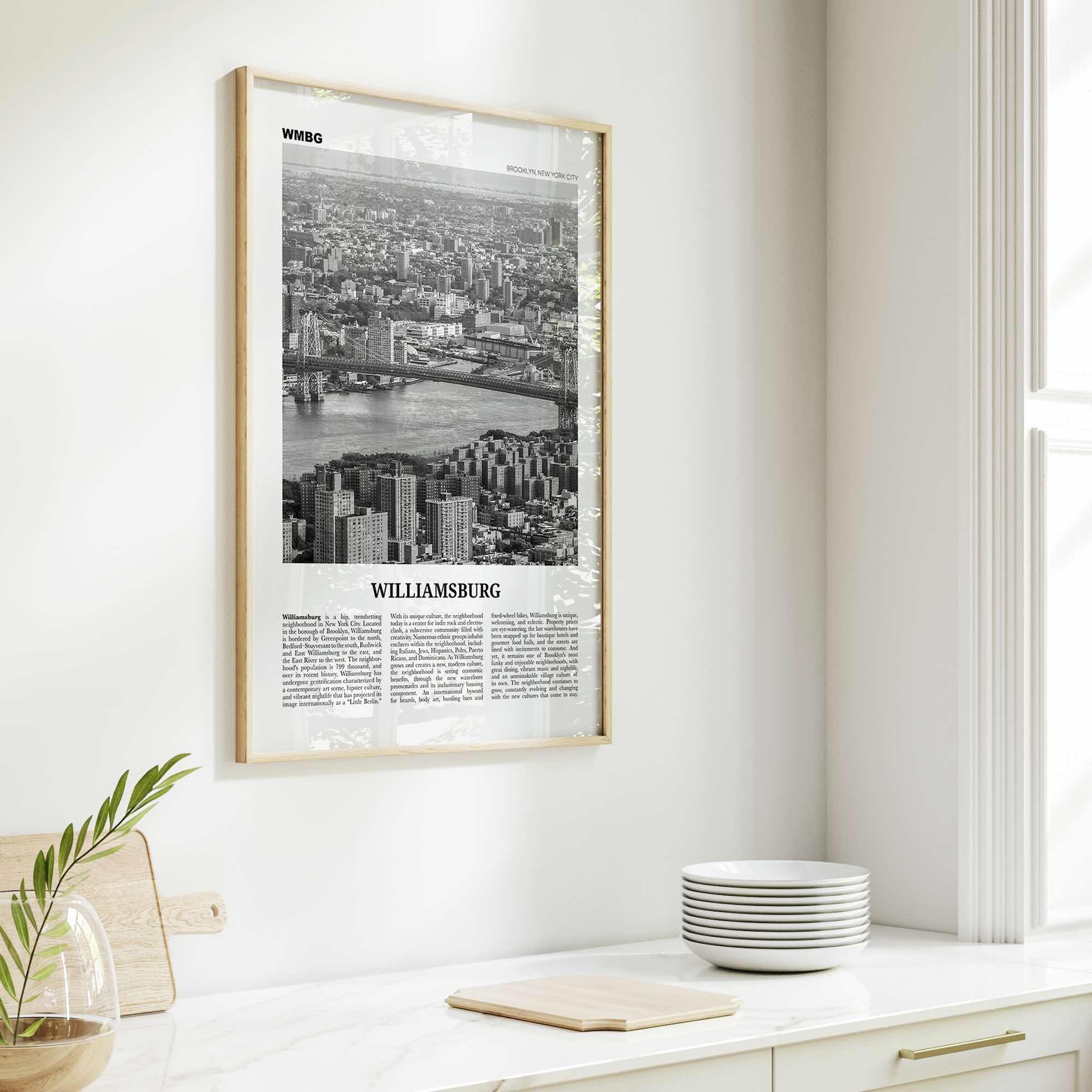 Williamsburg Print Black and White New York No 1, Williamsburg Wall Art, Williamsburg Poster, Brooklyn, USA, United States, North America