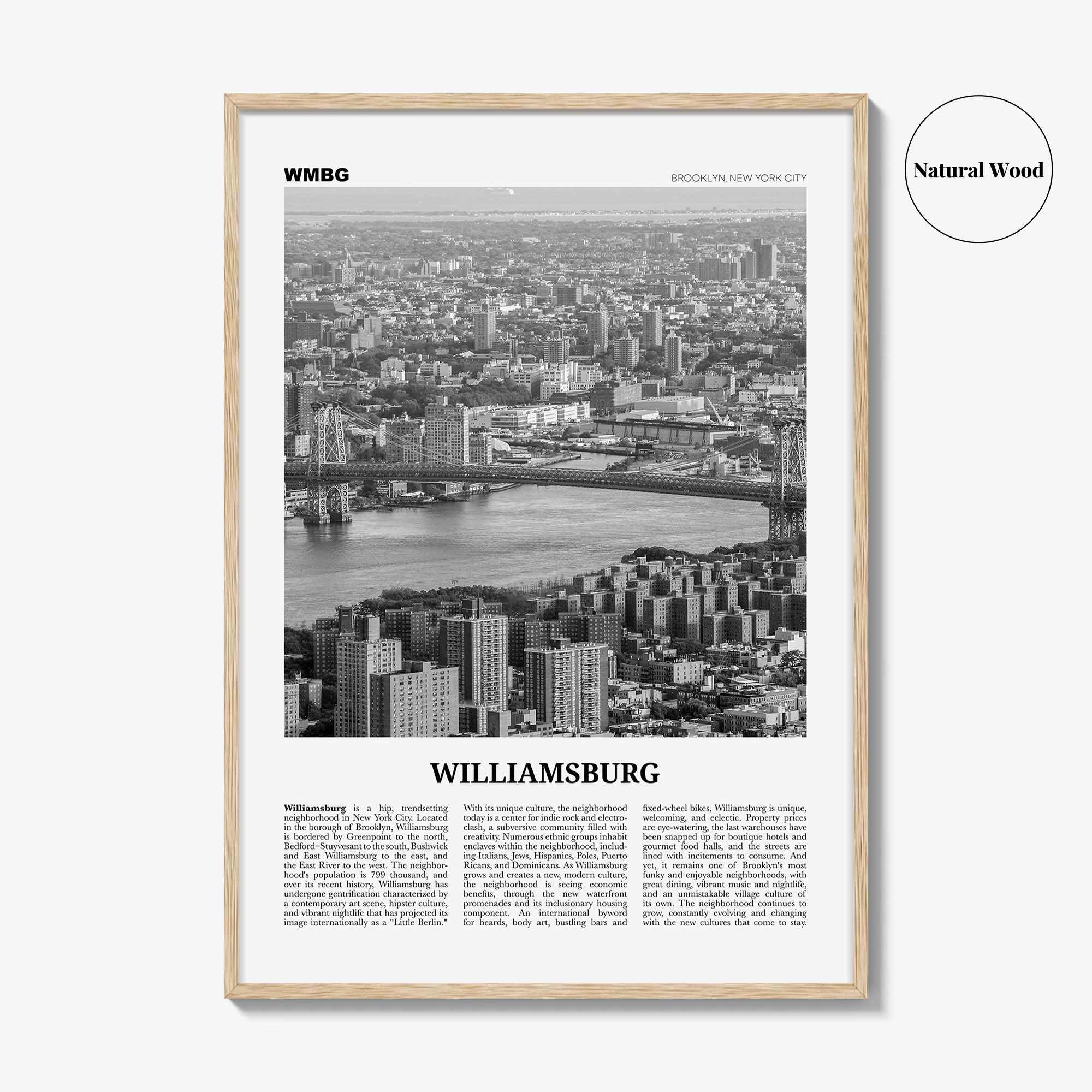 Williamsburg Print Black and White New York No 1, Williamsburg Wall Art, Williamsburg Poster, Brooklyn, USA, United States, North America