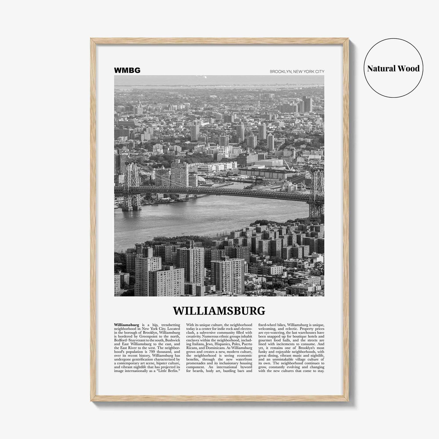 Williamsburg Print Black and White New York No 1, Williamsburg Wall Art, Williamsburg Poster, Brooklyn, USA, United States, North America