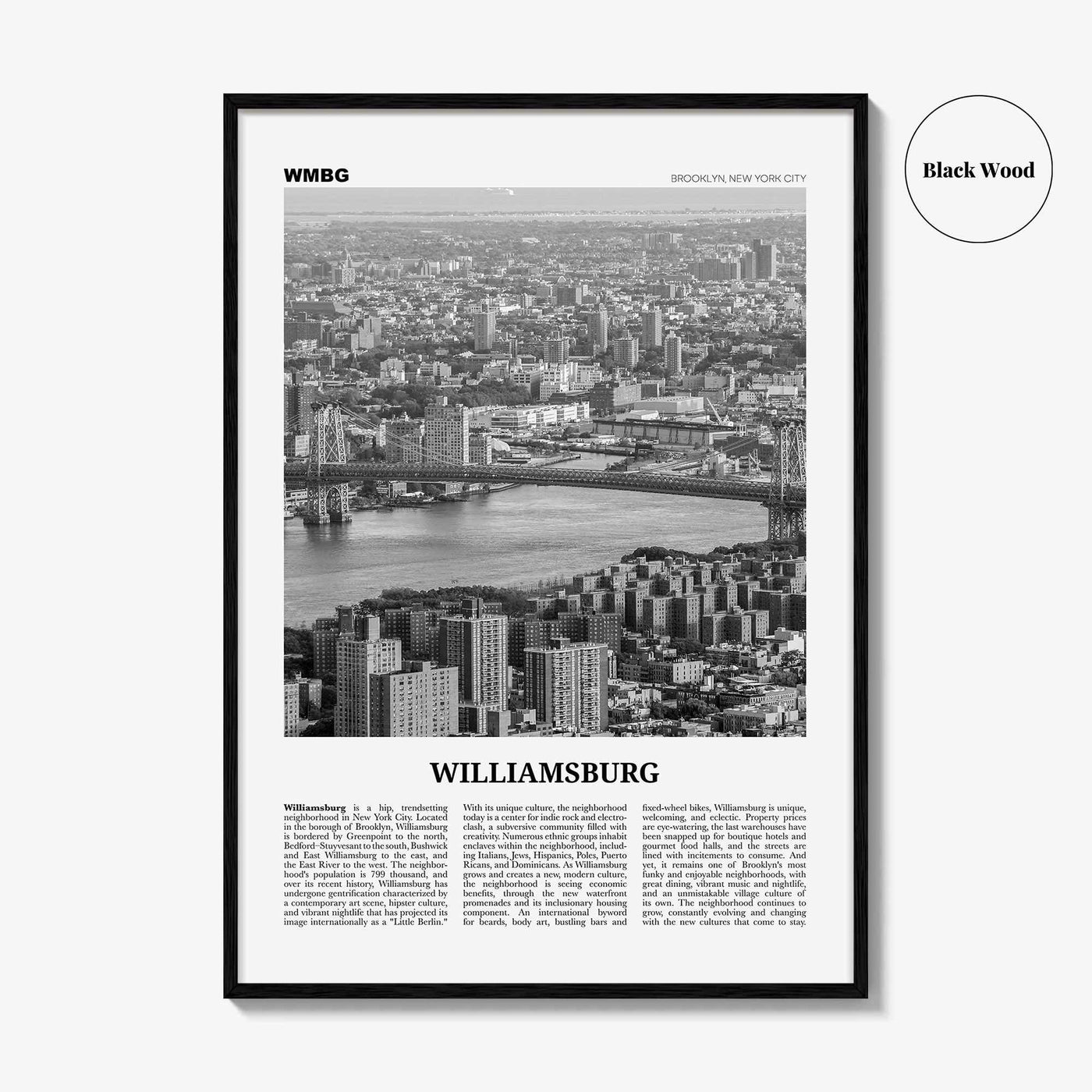 Williamsburg Print Black and White New York No 1, Williamsburg Wall Art, Williamsburg Poster, Brooklyn, USA, United States, North America