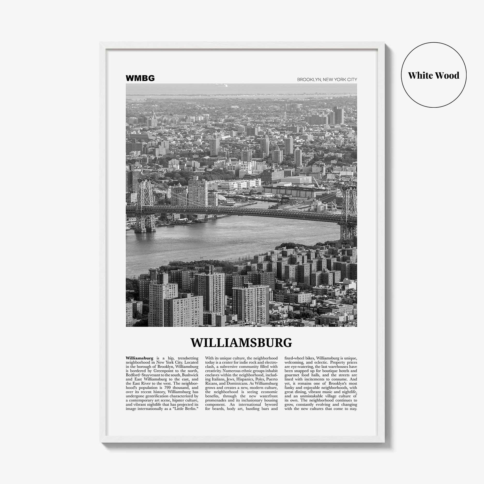 Williamsburg Print Black and White New York No 1, Williamsburg Wall Art, Williamsburg Poster, Brooklyn, USA, United States, North America