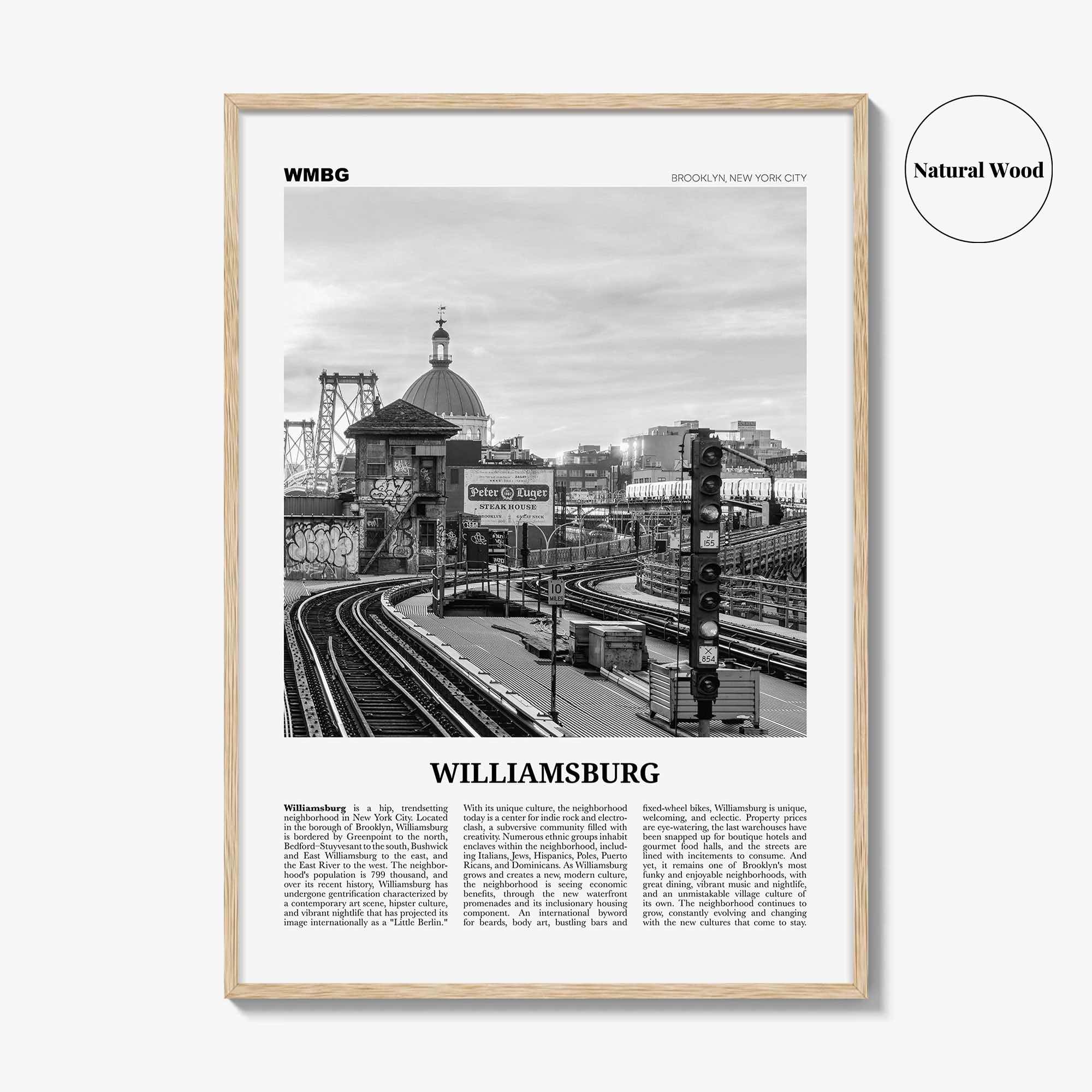 Williamsburg Print Black and White New York No 2, Williamsburg Wall Art, Williamsburg Poster, Brooklyn, USA, United States, North America