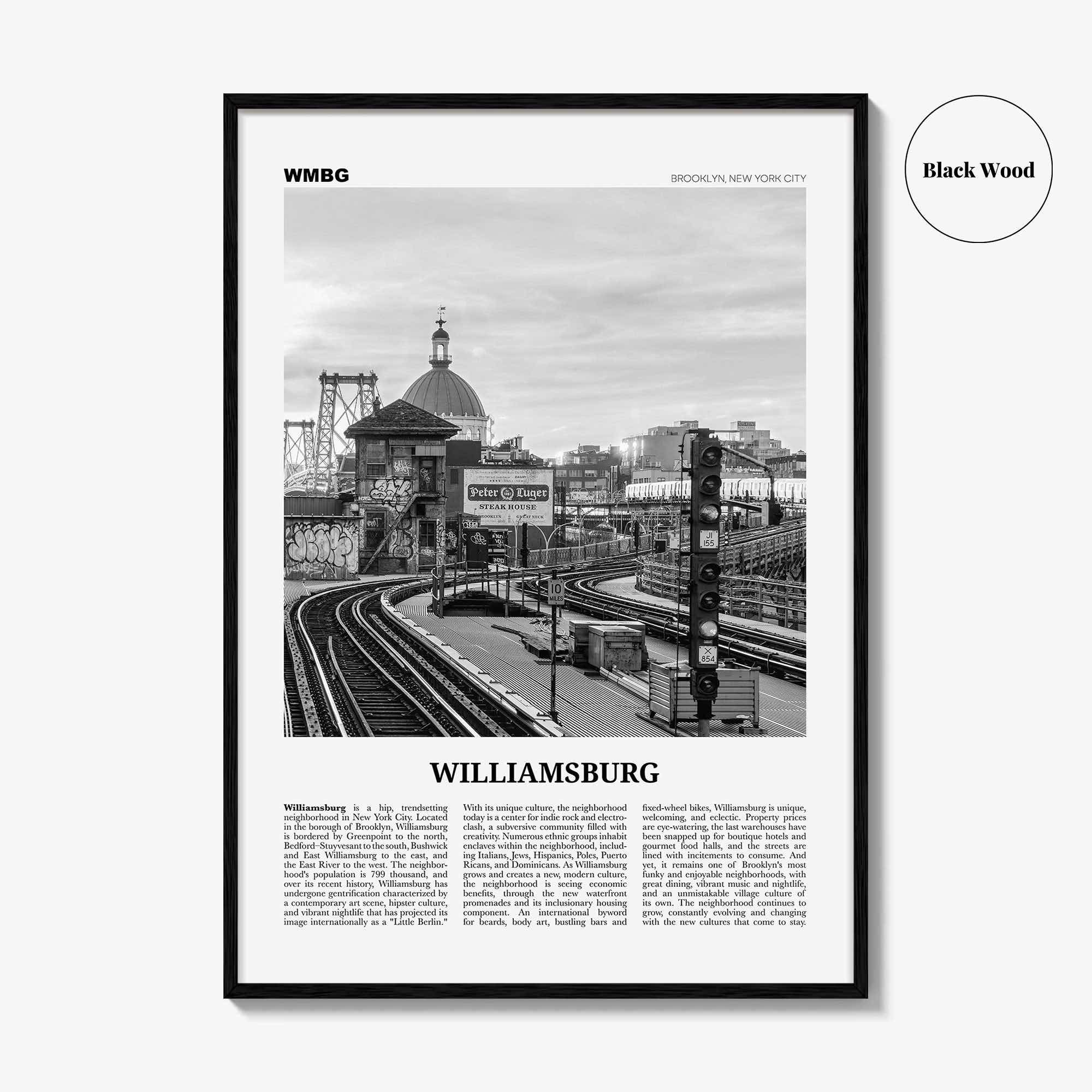 Williamsburg Print Black and White New York No 2, Williamsburg Wall Art, Williamsburg Poster, Brooklyn, USA, United States, North America