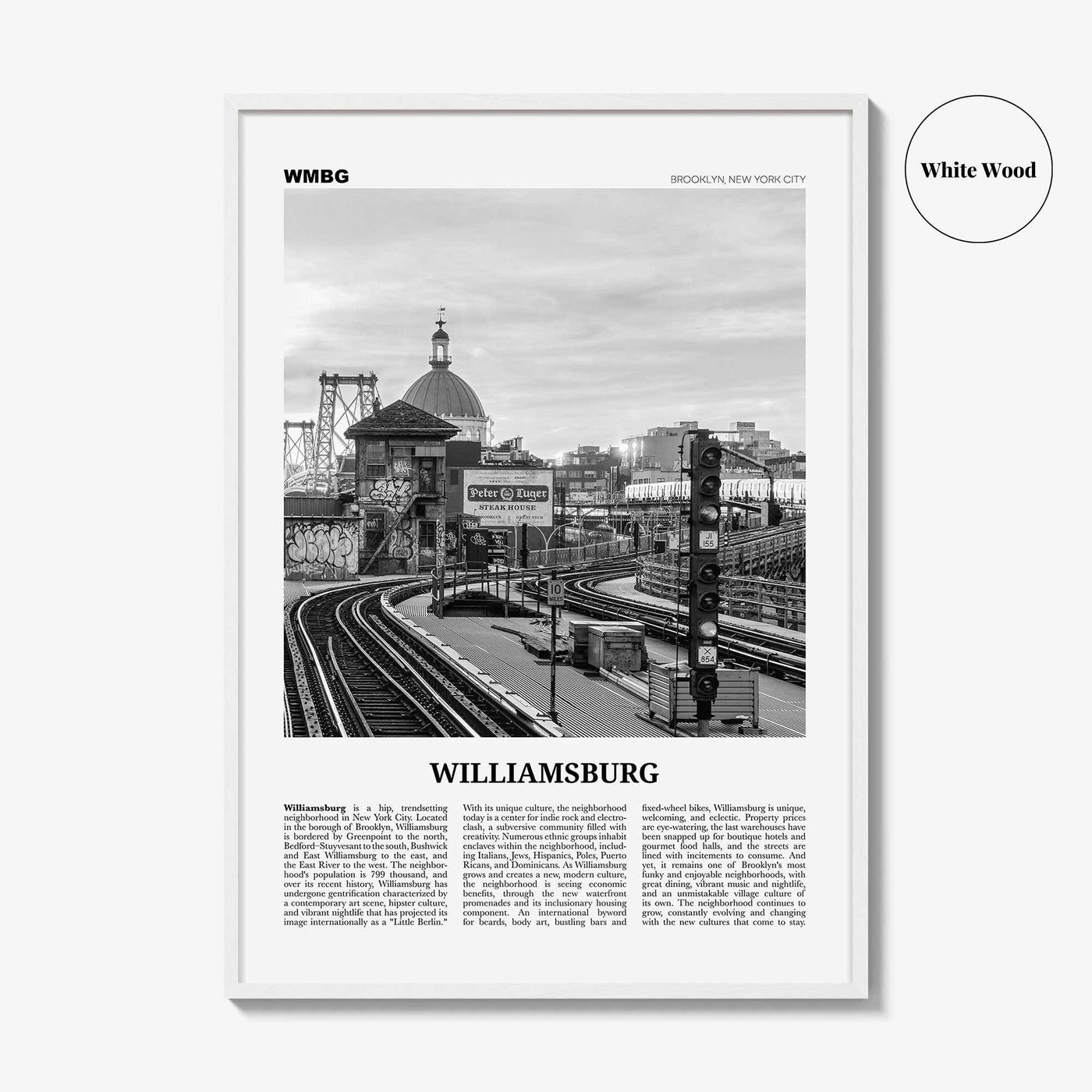Williamsburg Print Black and White New York No 2, Williamsburg Wall Art, Williamsburg Poster, Brooklyn, USA, United States, North America