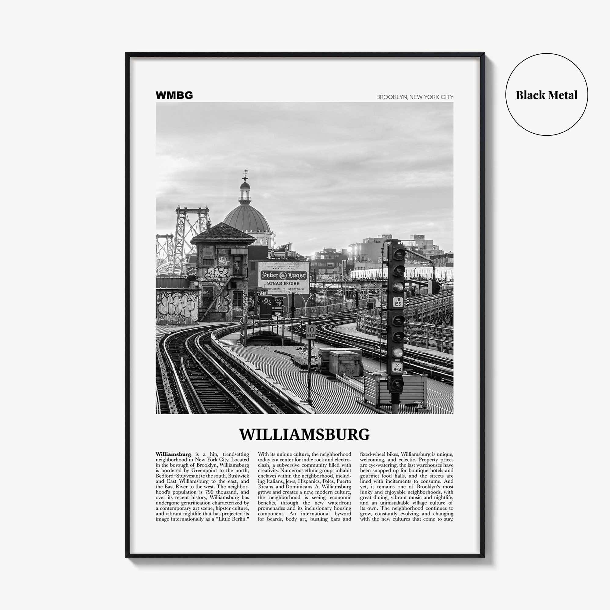 Williamsburg Print Black and White New York No 2, Williamsburg Wall Art, Williamsburg Poster, Brooklyn, USA, United States, North America
