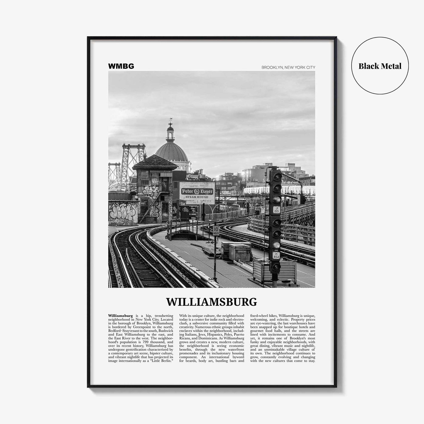 Williamsburg Print Black and White New York No 2, Williamsburg Wall Art, Williamsburg Poster, Brooklyn, USA, United States, North America