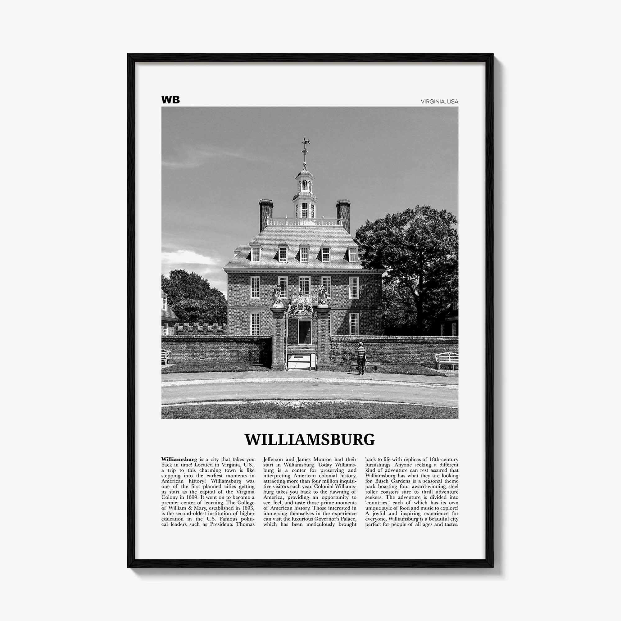 Williamsburg Print Black and White Virginia, Williamsburg Wall Art, Williamsburg Poster, Williamsburg Photo, Williamsburg Wall Décor