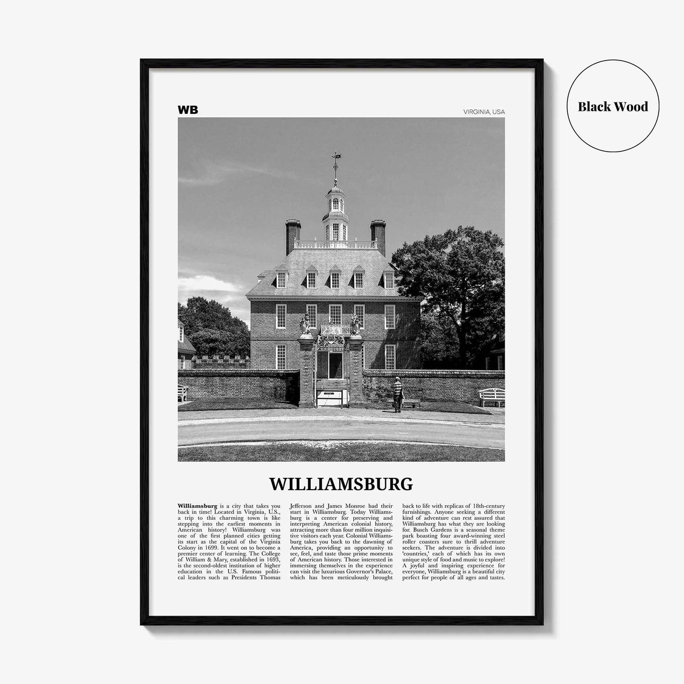 Williamsburg Print Black and White Virginia, Williamsburg Wall Art, Williamsburg Poster, Williamsburg Photo, Williamsburg Wall Décor