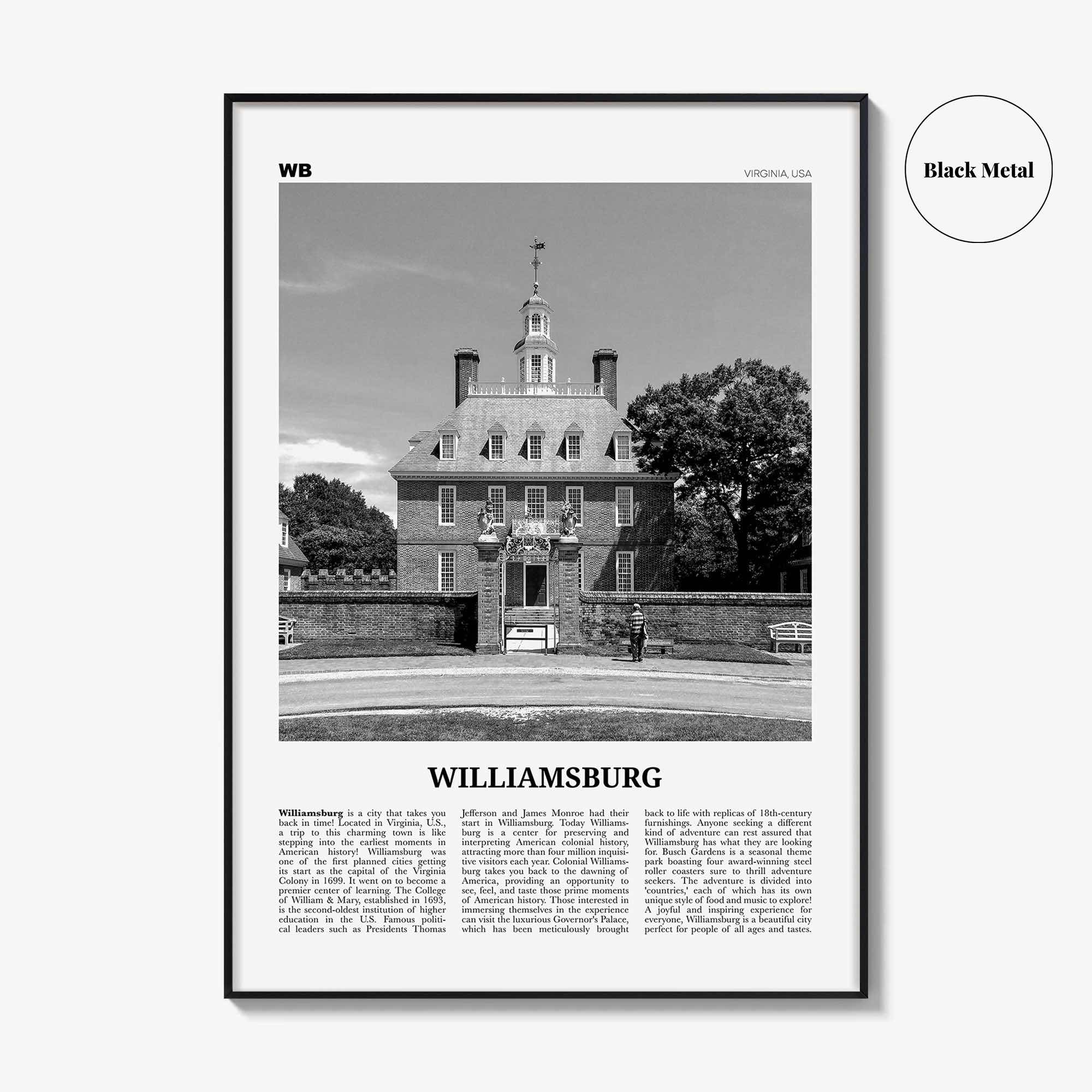 Williamsburg Print Black and White Virginia, Williamsburg Wall Art, Williamsburg Poster, Williamsburg Photo, Williamsburg Wall Décor