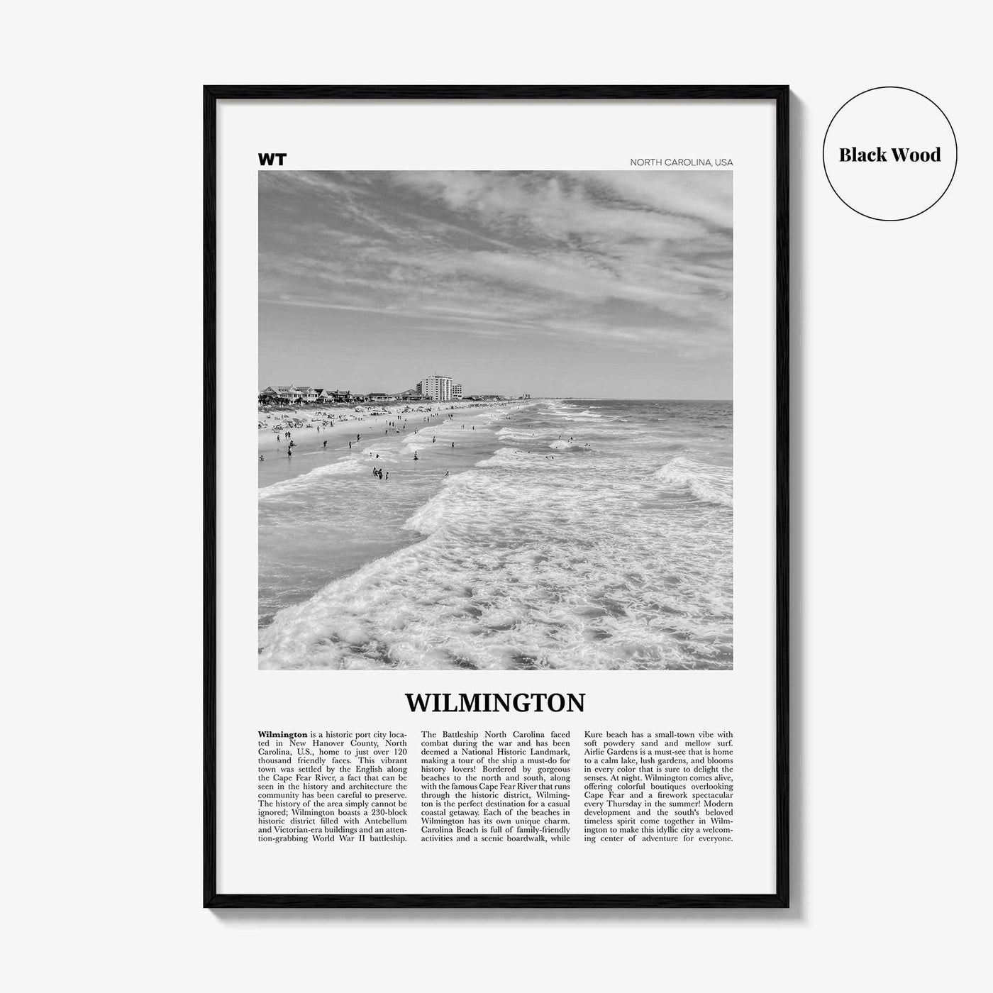 Wilmington Print Black and White North Carolina No 1, Wilmington Wall Art, Wilmington Poster, Wilmington Photo, Wilmington Wall Décor, USA