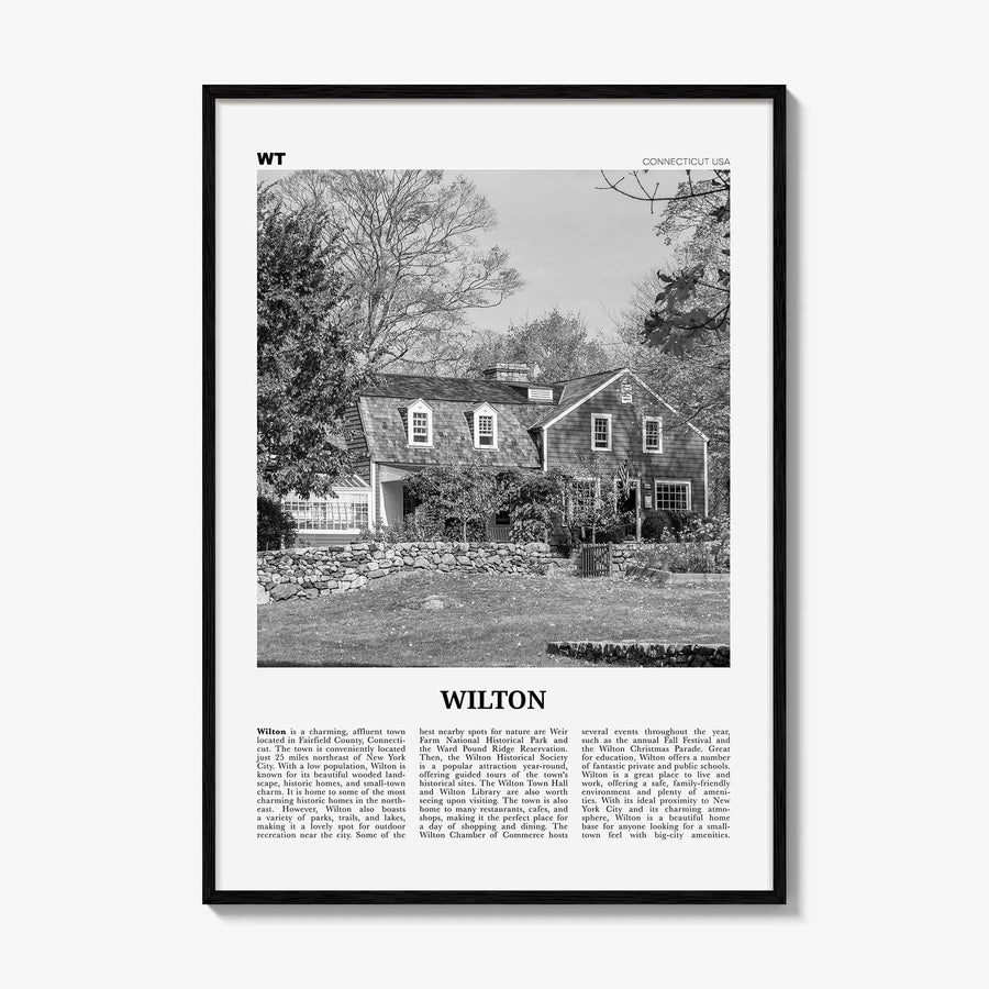 Wilton Print Black and White, Wilton Wall Art, Wilton Poster, Wilton Photo, Wilton Wall Décor, Wilton Map, Connecticut
