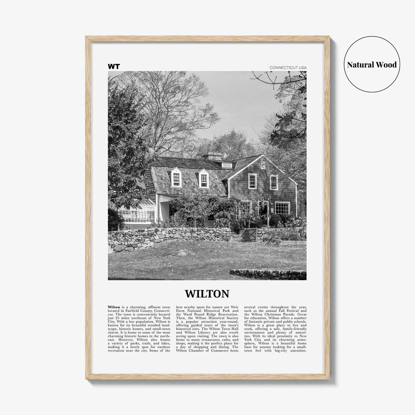 Wilton Print Black and White, Wilton Wall Art, Wilton Poster, Wilton Photo, Wilton Wall Décor, Wilton Map, Connecticut