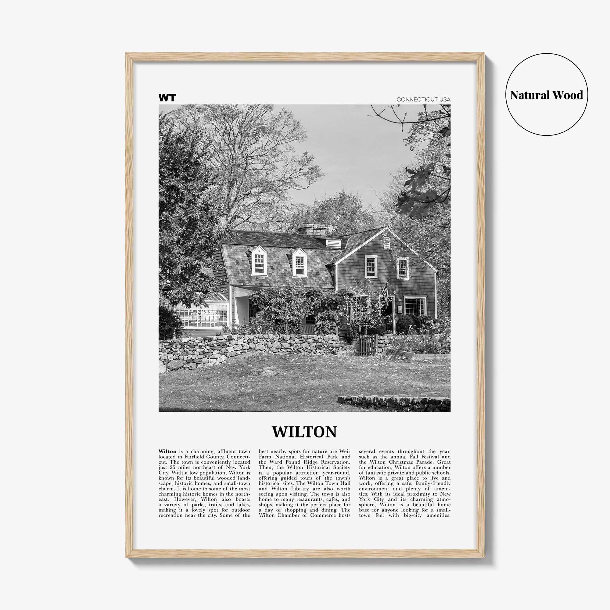 Wilton Print Black and White, Wilton Wall Art, Wilton Poster, Wilton Photo, Wilton Wall Décor, Wilton Map, Connecticut