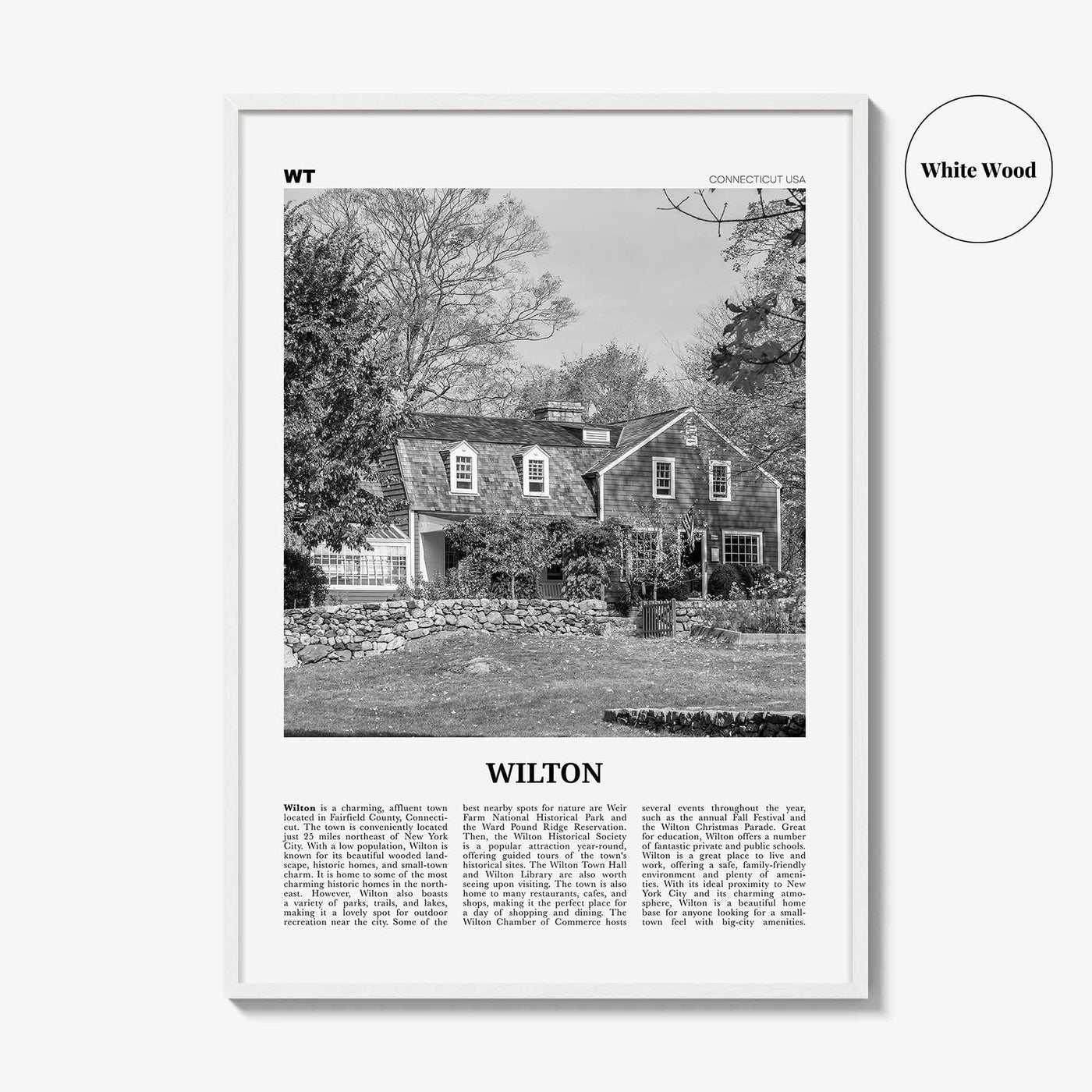 Wilton Print Black and White, Wilton Wall Art, Wilton Poster, Wilton Photo, Wilton Wall Décor, Wilton Map, Connecticut