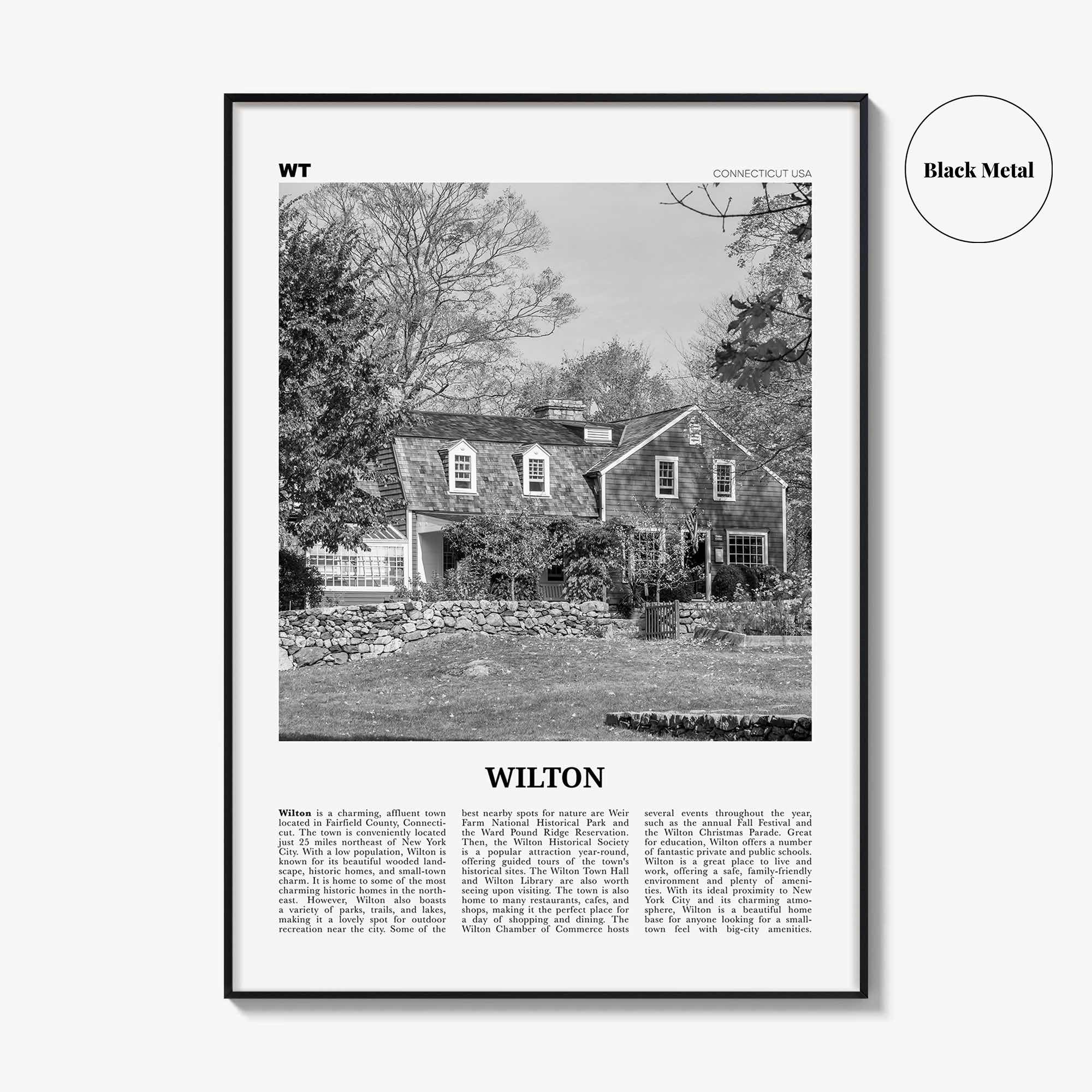 Wilton Print Black and White, Wilton Wall Art, Wilton Poster, Wilton Photo, Wilton Wall Décor, Wilton Map, Connecticut