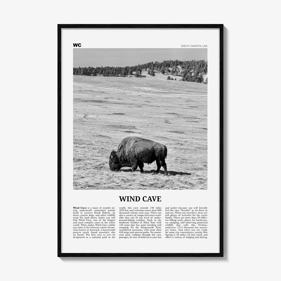 Wind Cave National Park Print Black and White, Wind Cave Wall Art, Wind Cave Poster, Wind Cave Photo, South Dakota , USA, United States