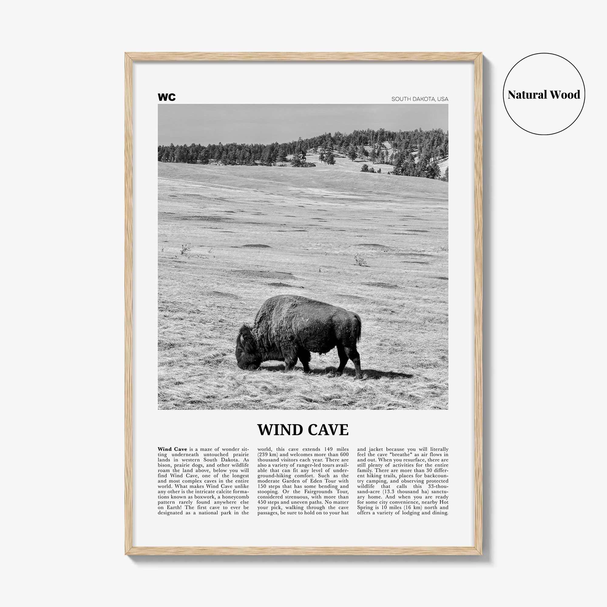 Wind Cave National Park Print Black and White, Wind Cave Wall Art, Wind Cave Poster, Wind Cave Photo, South Dakota , USA, United States