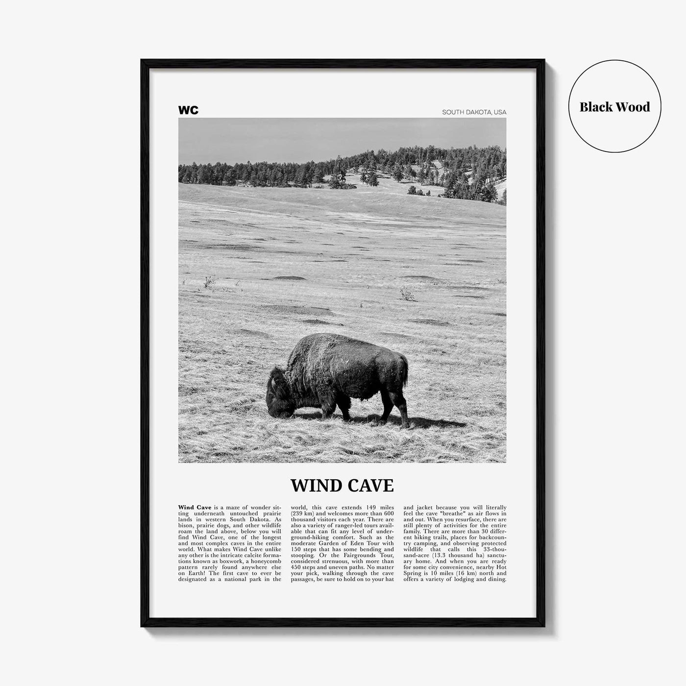 Wind Cave National Park Print Black and White, Wind Cave Wall Art, Wind Cave Poster, Wind Cave Photo, South Dakota , USA, United States