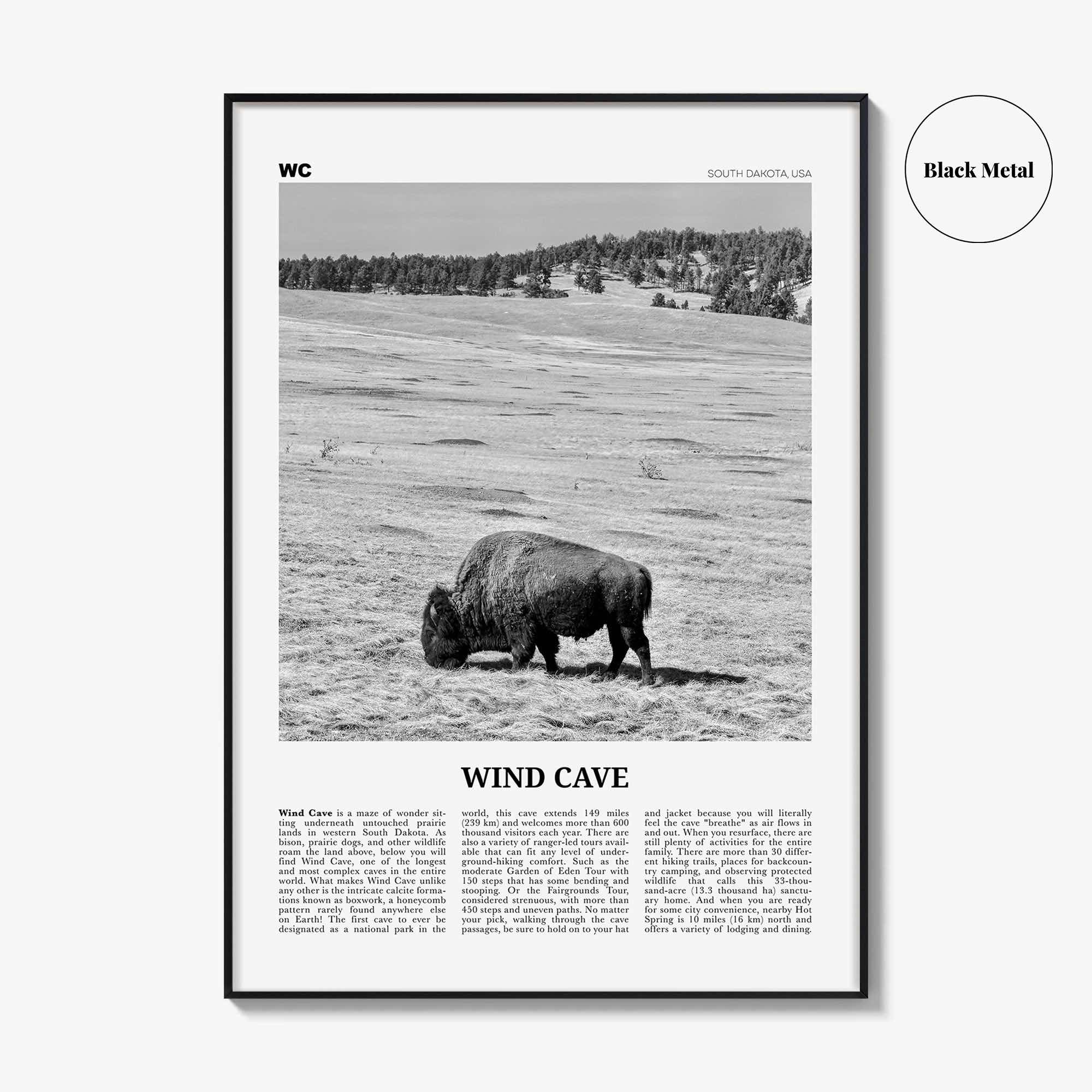 Wind Cave National Park Print Black and White, Wind Cave Wall Art, Wind Cave Poster, Wind Cave Photo, South Dakota , USA, United States