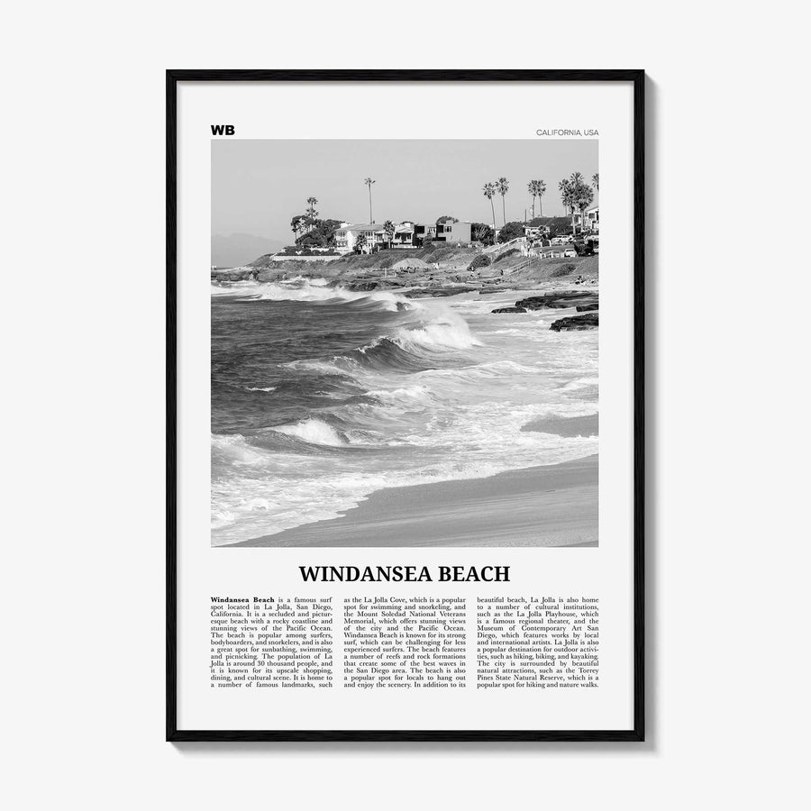 Windansea Beach Print Black and White, Windansea Beach Wall Art, Windansea Beach Poster, Windansea Beach Photo, Windansea Beach Décor, Map