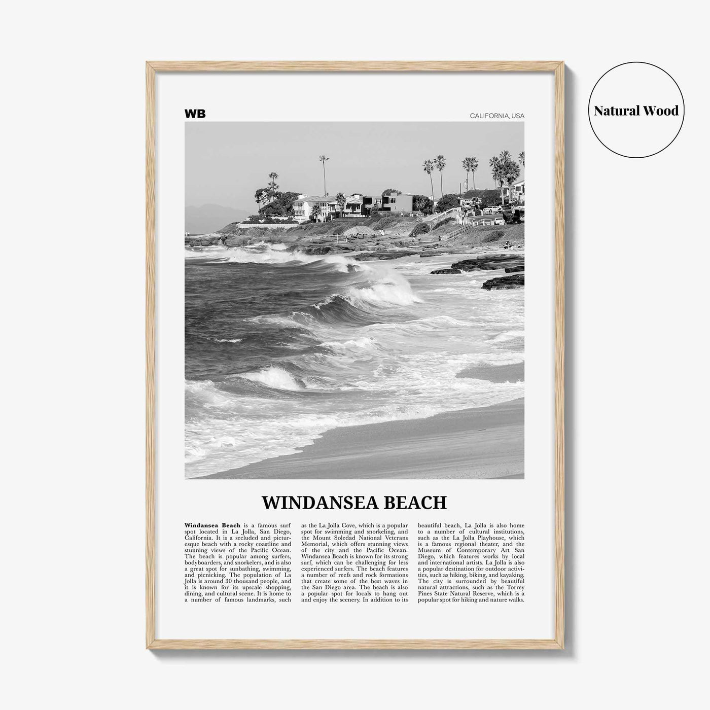 Windansea Beach Print Black and White, Windansea Beach Wall Art, Windansea Beach Poster, Windansea Beach Photo, Windansea Beach Décor, Map