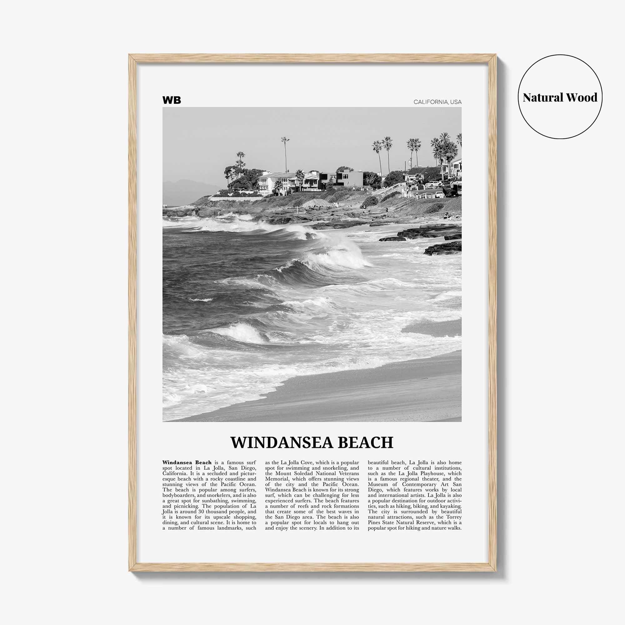 Windansea Beach Print Black and White, Windansea Beach Wall Art, Windansea Beach Poster, Windansea Beach Photo, Windansea Beach Décor, Map