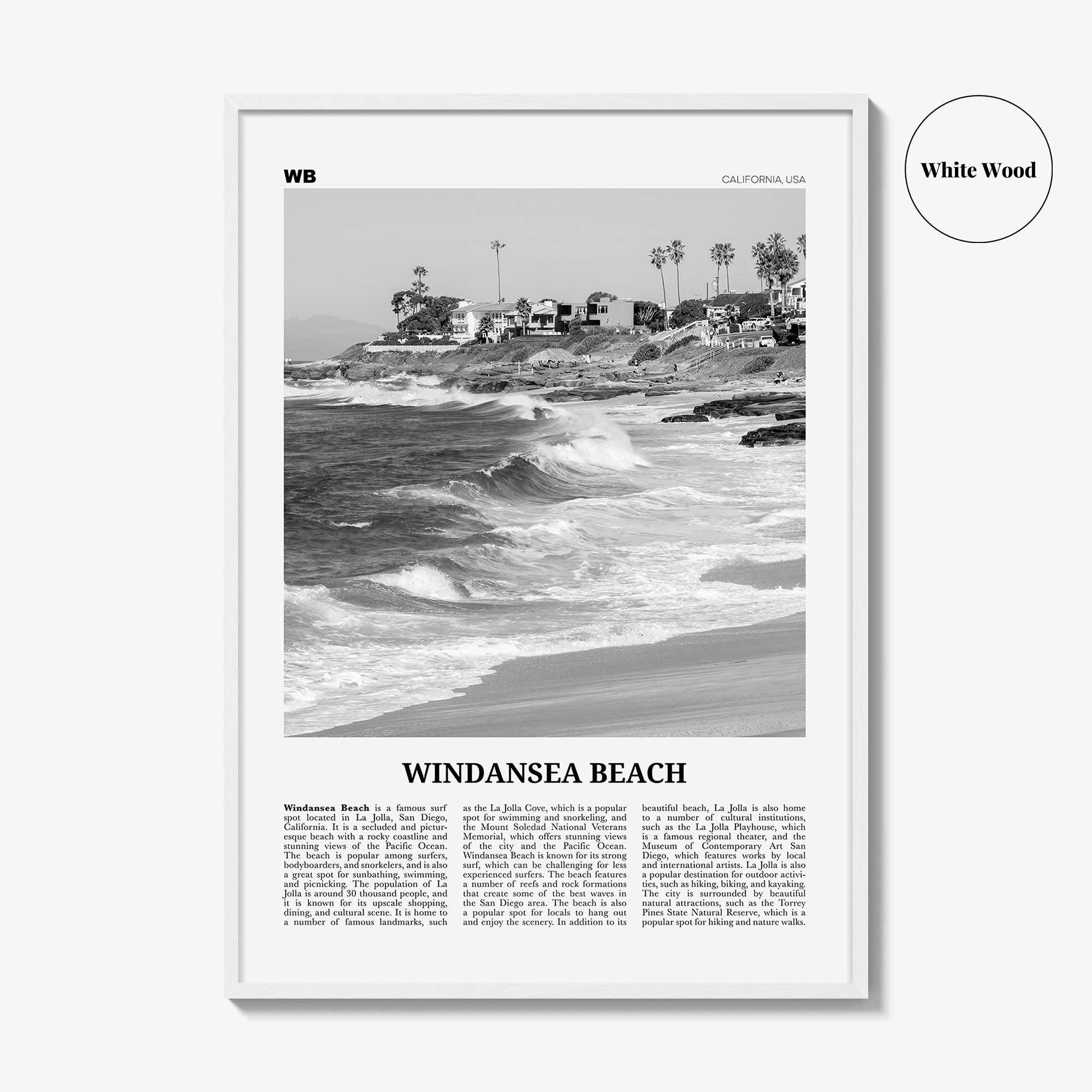 Windansea Beach Print Black and White, Windansea Beach Wall Art, Windansea Beach Poster, Windansea Beach Photo, Windansea Beach Décor, Map