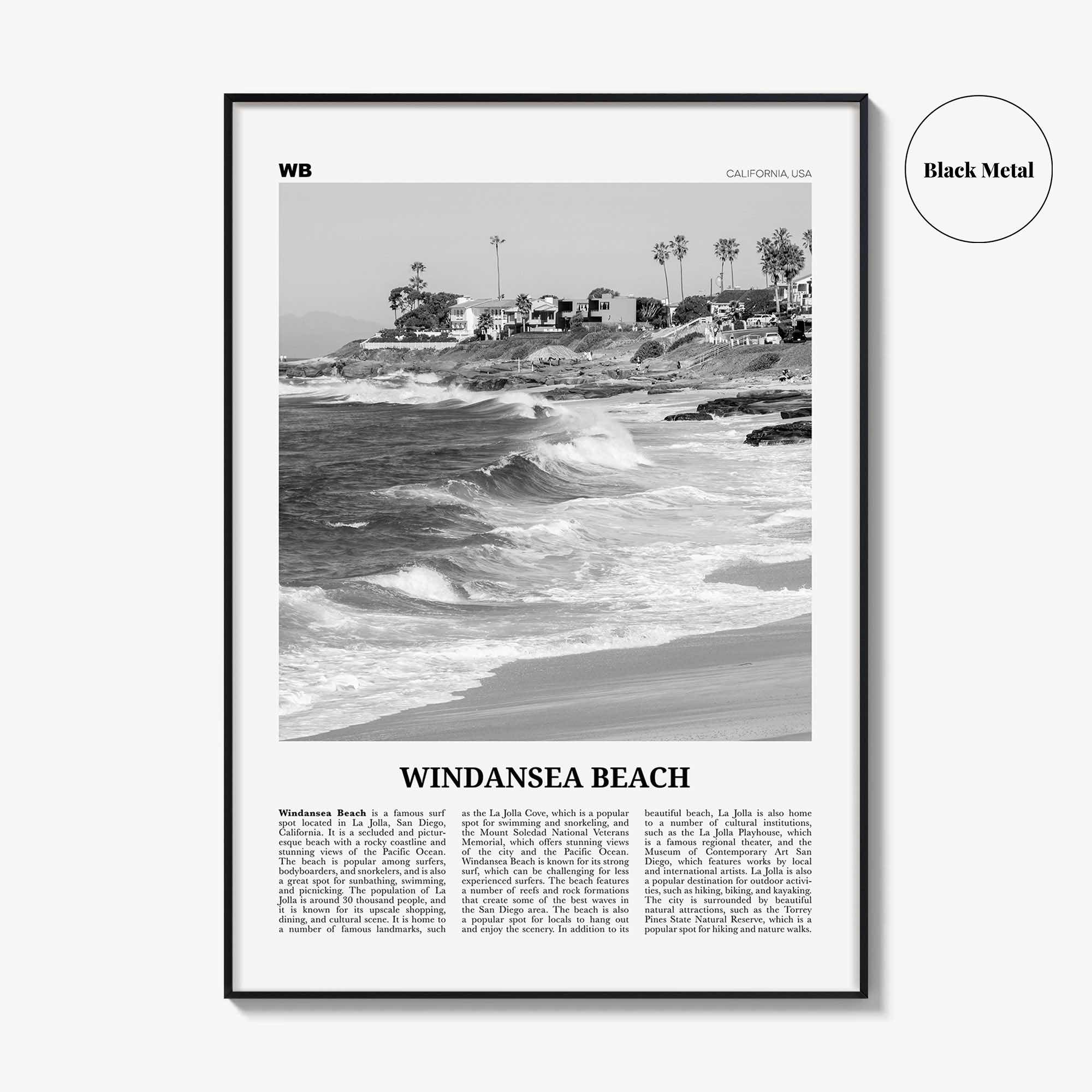 Windansea Beach Print Black and White, Windansea Beach Wall Art, Windansea Beach Poster, Windansea Beach Photo, Windansea Beach Décor, Map