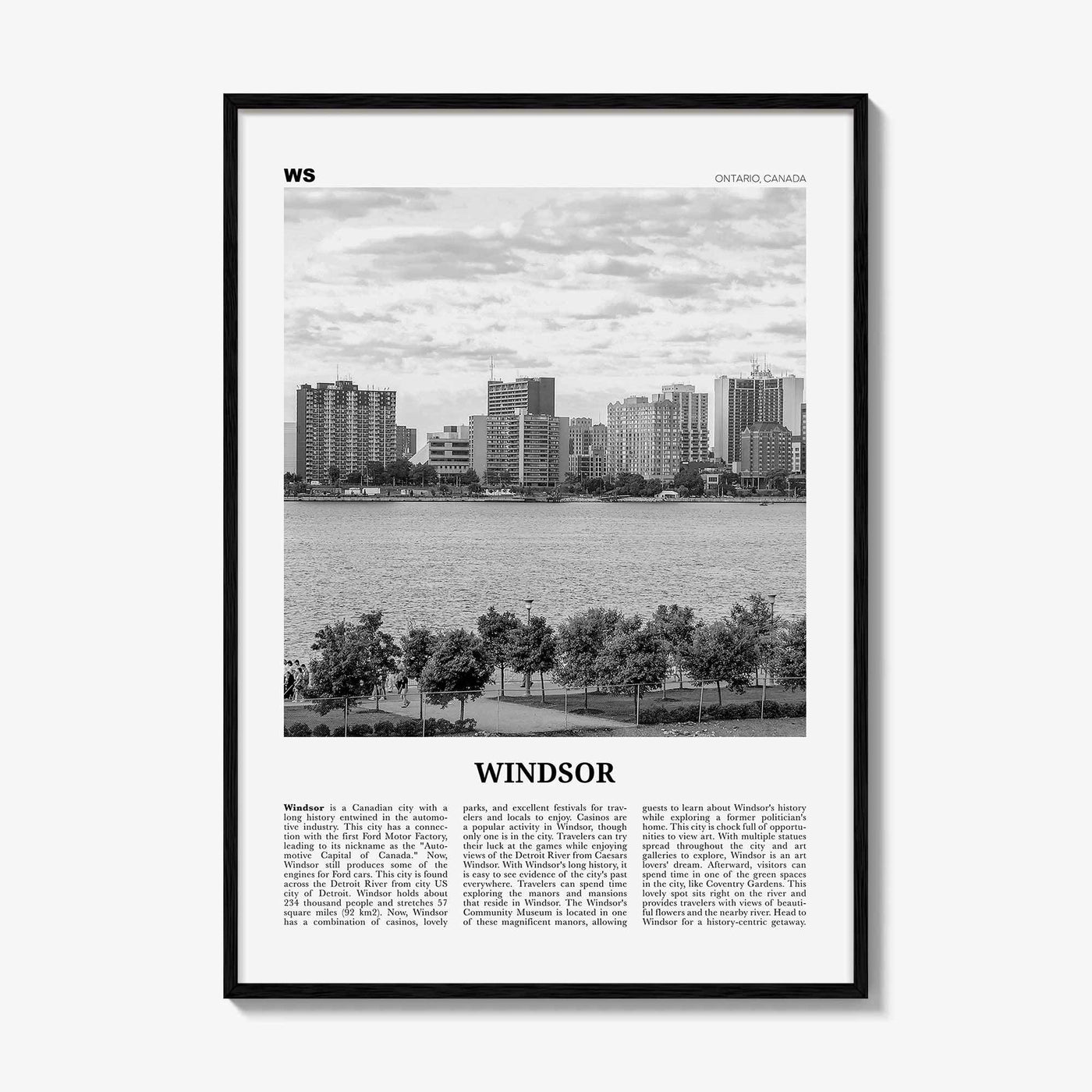 Windsor Print Black and White Canada, Windsor Wall Art, Windsor Poster, Windsor Photo, Windsor Wall Décor, Windsor Map, Ontario, Canada