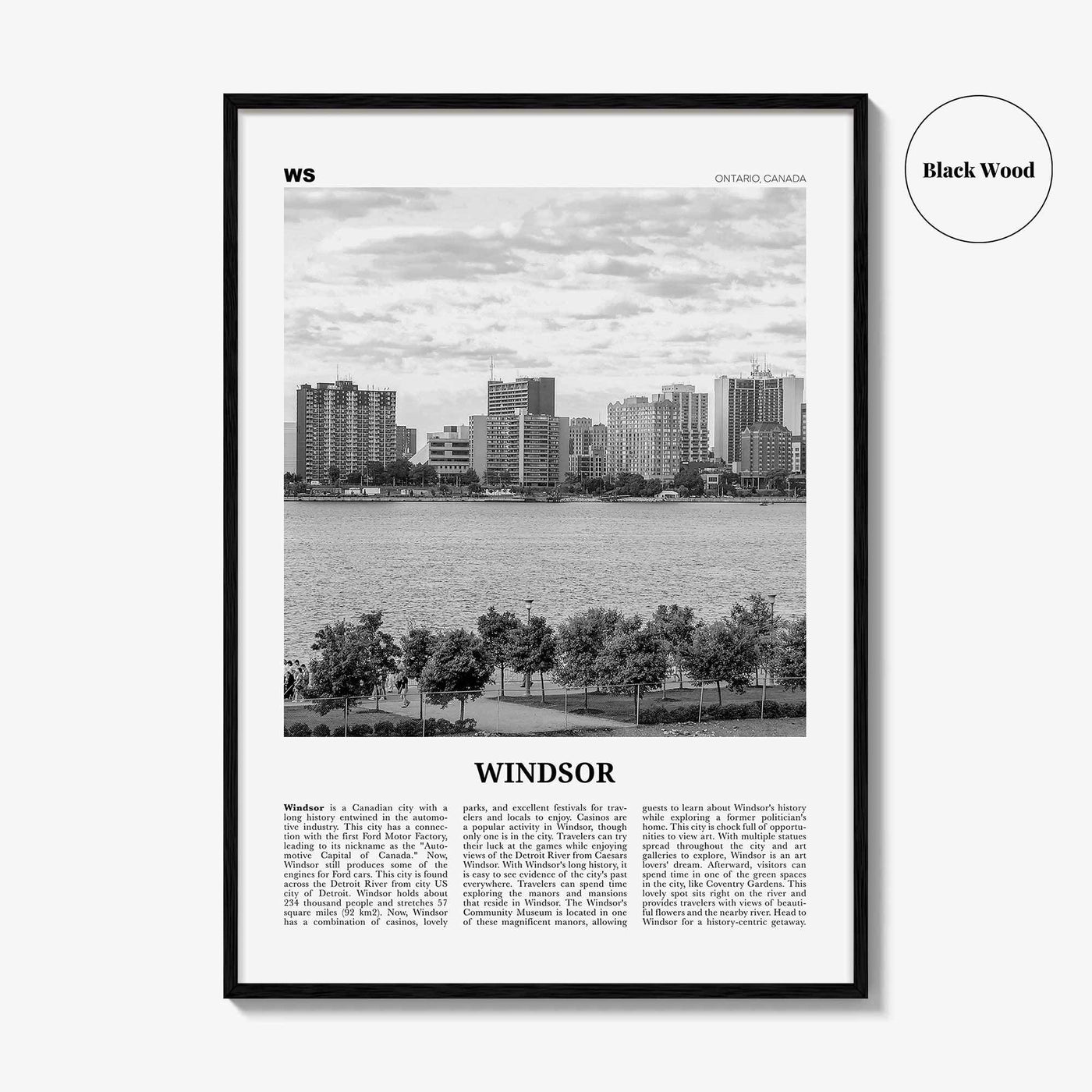 Windsor Print Black and White Canada, Windsor Wall Art, Windsor Poster, Windsor Photo, Windsor Wall Décor, Windsor Map, Ontario, Canada