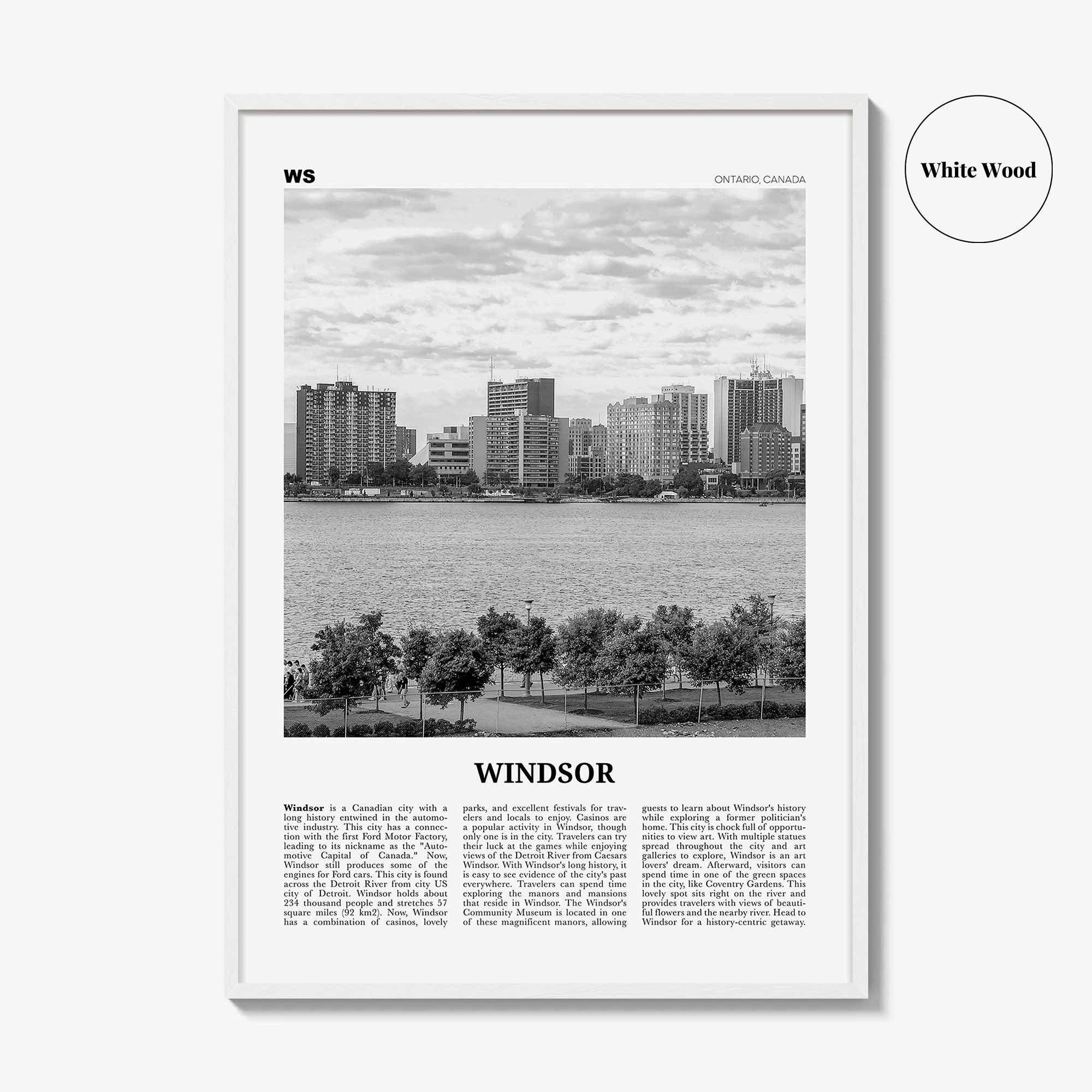 Windsor Print Black and White Canada, Windsor Wall Art, Windsor Poster, Windsor Photo, Windsor Wall Décor, Windsor Map, Ontario, Canada
