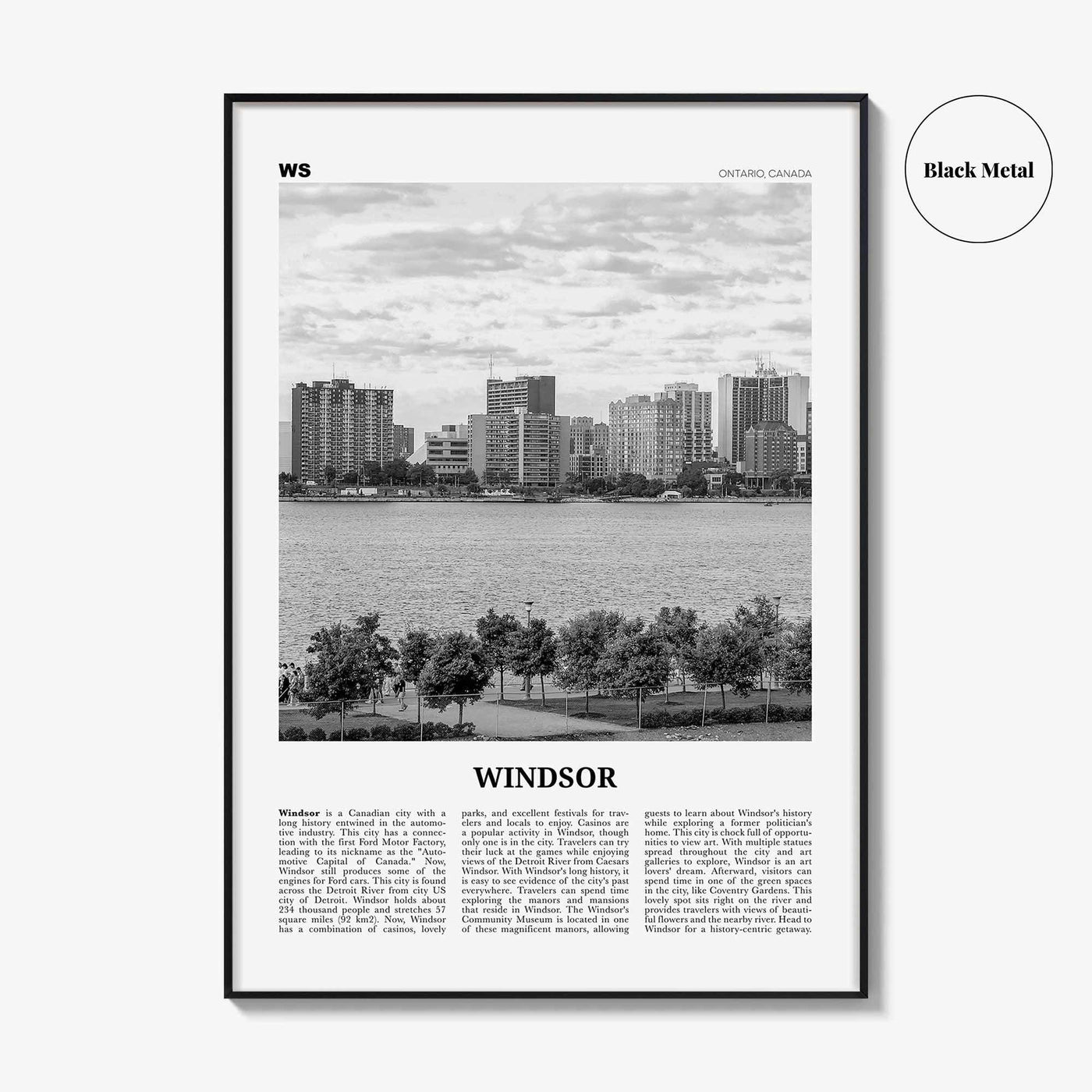 Windsor Print Black and White Canada, Windsor Wall Art, Windsor Poster, Windsor Photo, Windsor Wall Décor, Windsor Map, Ontario, Canada