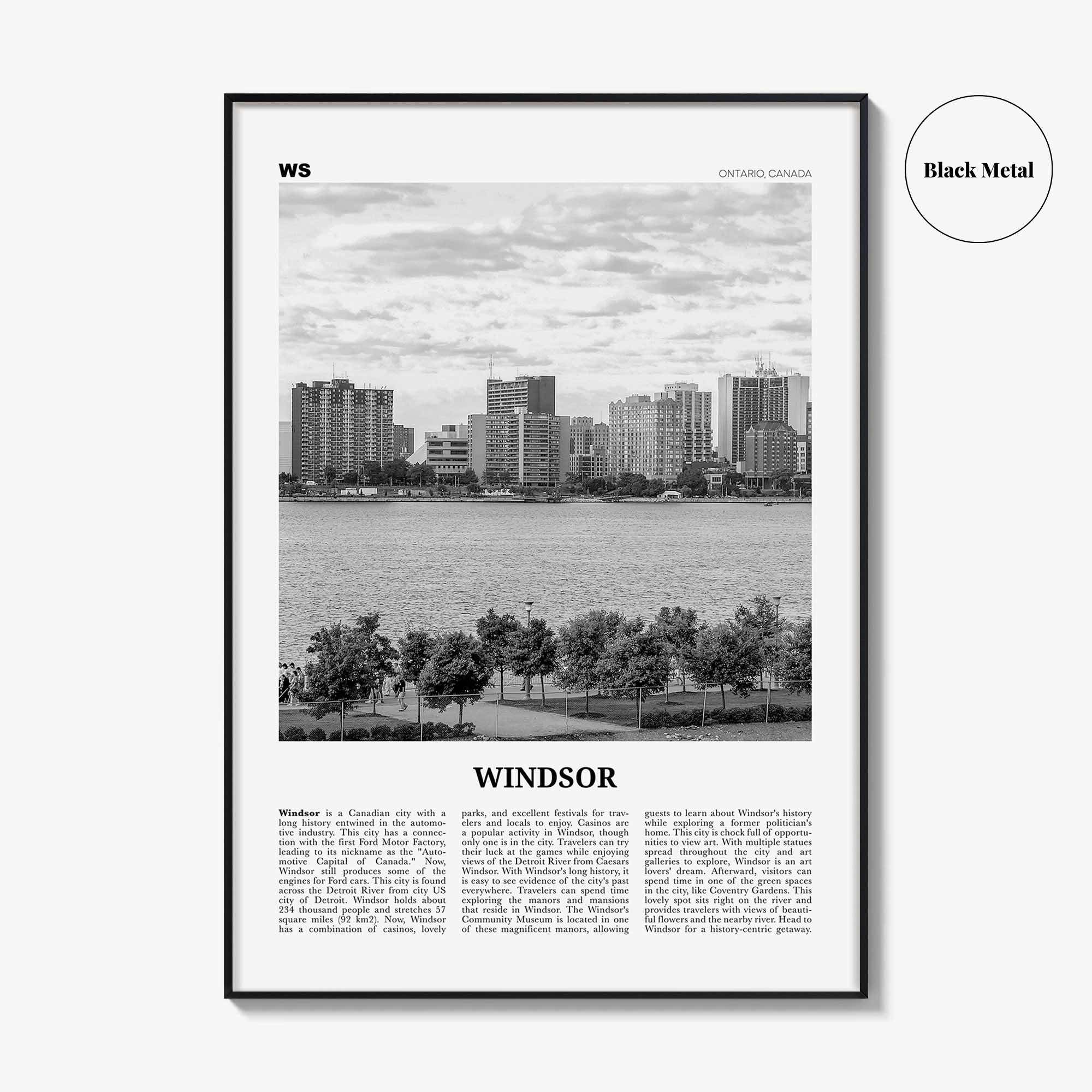 Windsor Print Black and White Canada, Windsor Wall Art, Windsor Poster, Windsor Photo, Windsor Wall Décor, Windsor Map, Ontario, Canada
