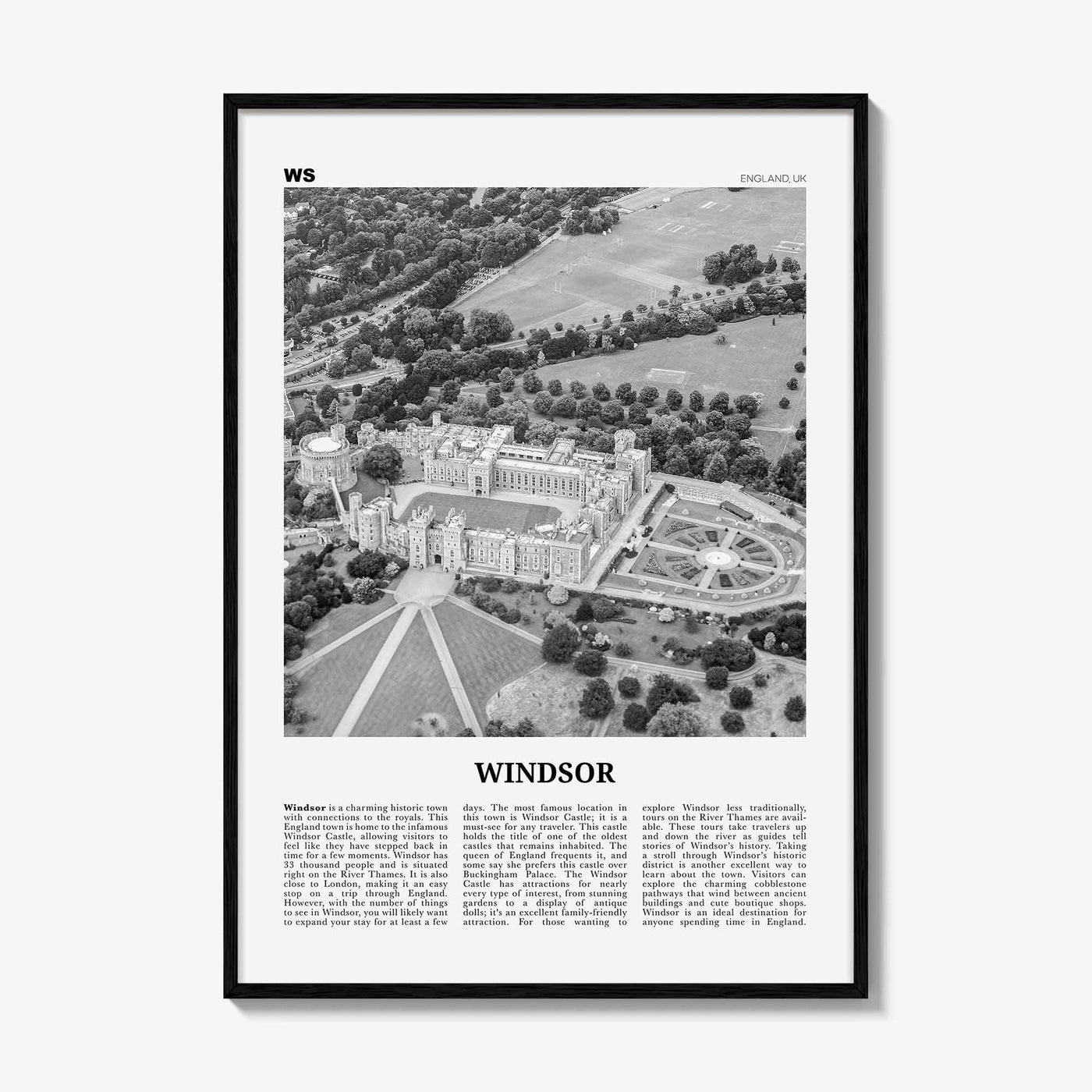 Windsor Print Black and White England, Windsor Wall Art, Windsor Poster, Windsor Photo, Windsor Wall Décor, Windsor Map, England, UK
