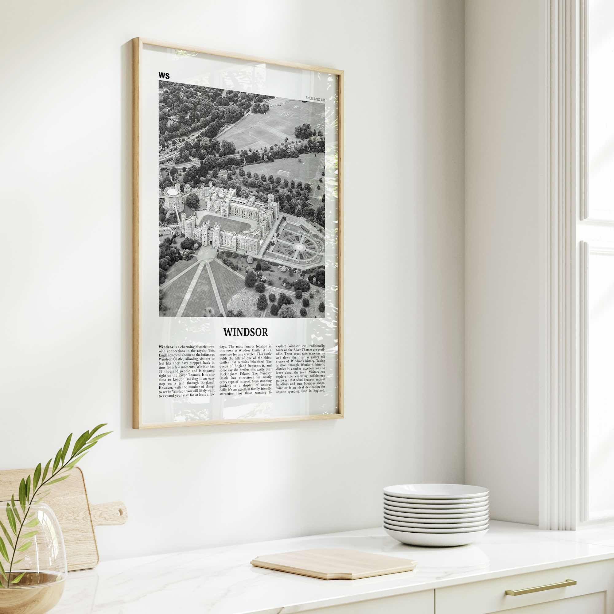 Windsor Print Black and White England, Windsor Wall Art, Windsor Poster, Windsor Photo, Windsor Wall Décor, Windsor Map, England, UK