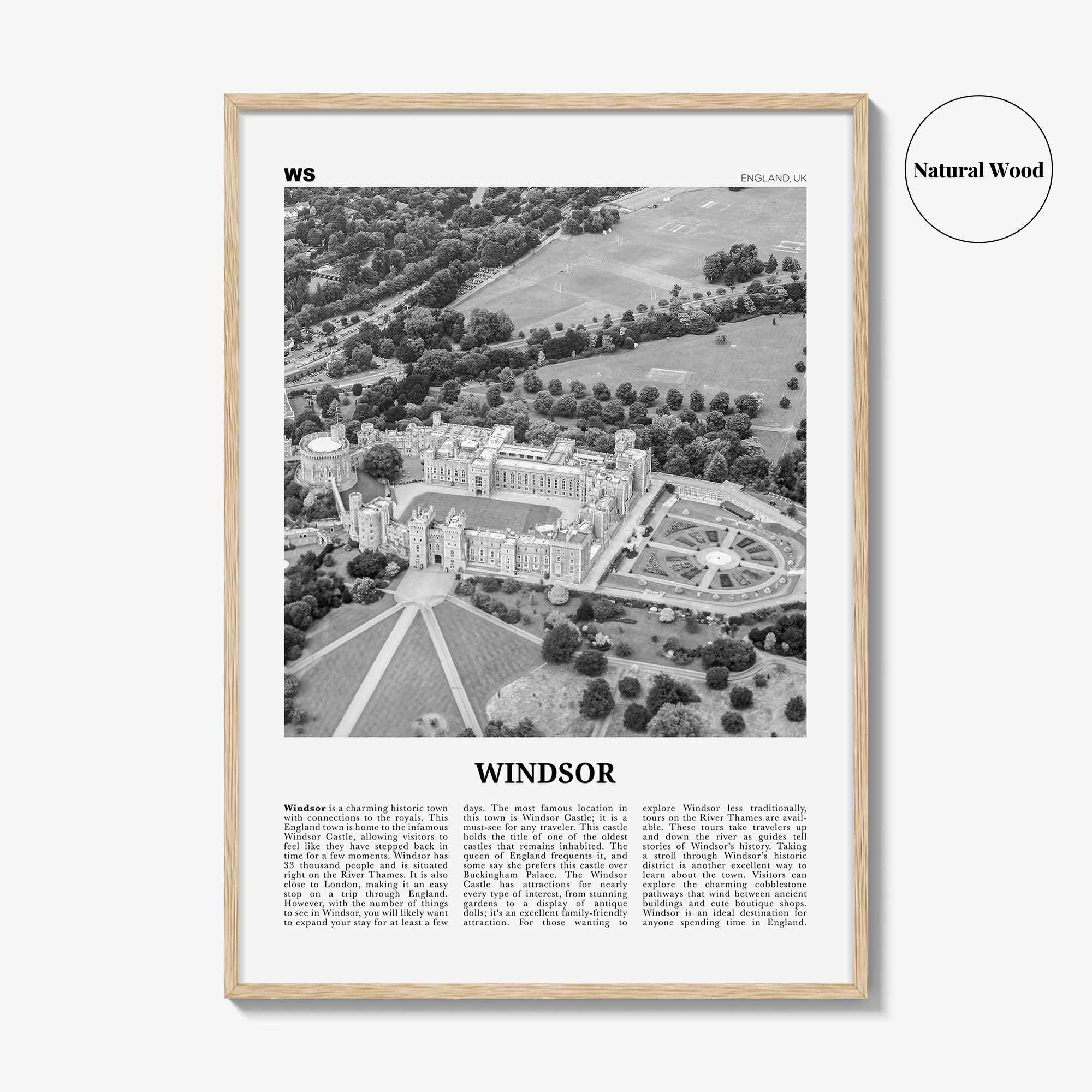 Windsor Print Black and White England, Windsor Wall Art, Windsor Poster, Windsor Photo, Windsor Wall Décor, Windsor Map, England, UK