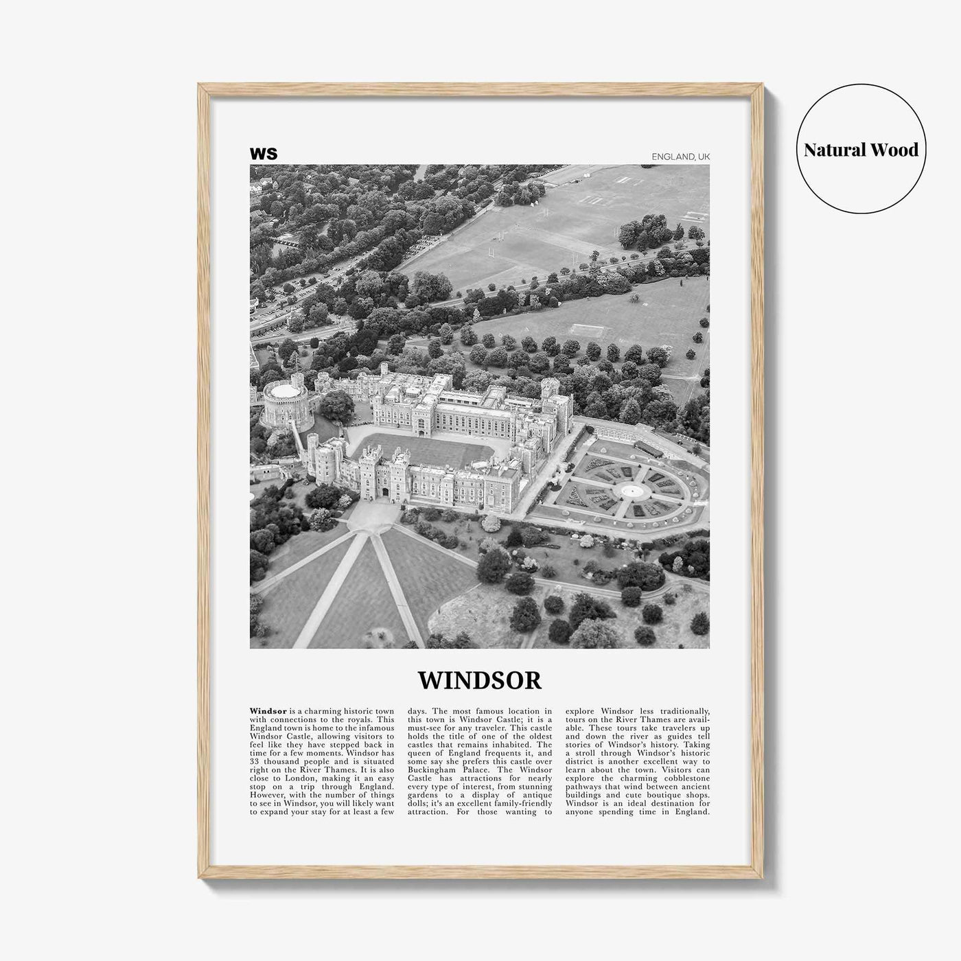 Windsor Print Black and White England, Windsor Wall Art, Windsor Poster, Windsor Photo, Windsor Wall Décor, Windsor Map, England, UK