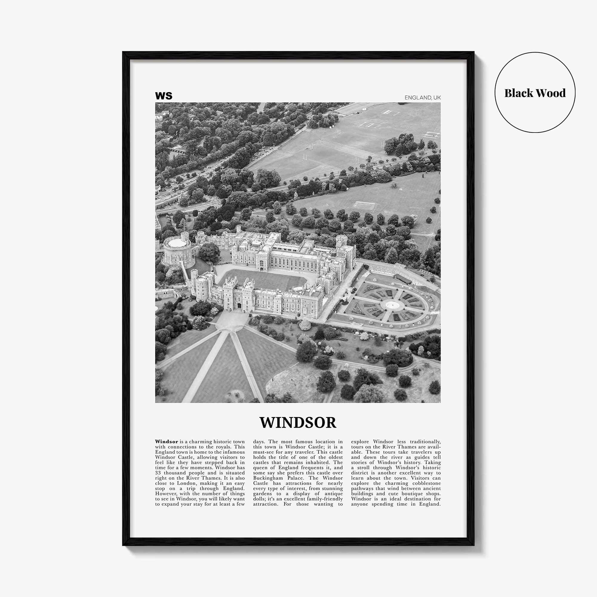 Windsor Print Black and White England, Windsor Wall Art, Windsor Poster, Windsor Photo, Windsor Wall Décor, Windsor Map, England, UK