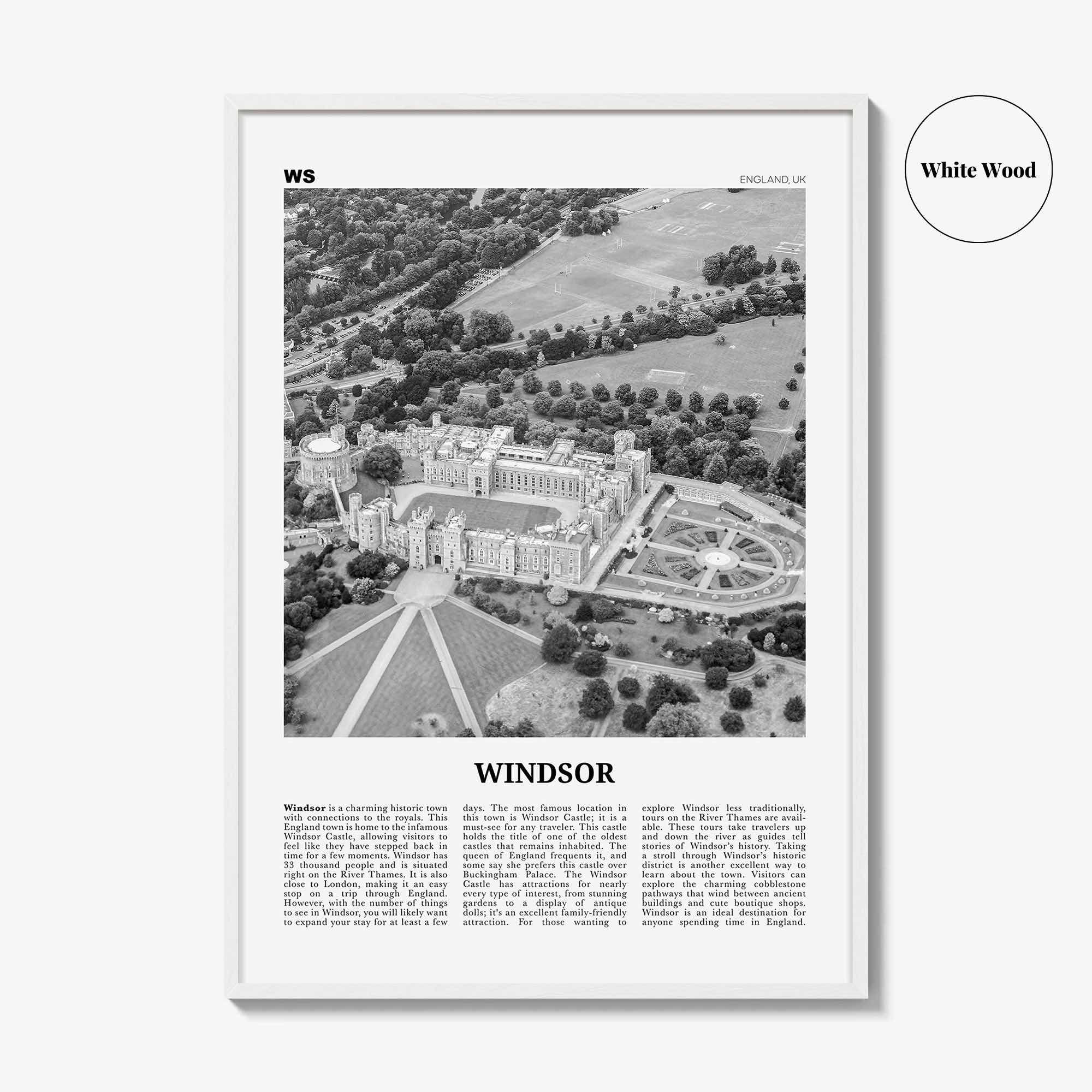 Windsor Print Black and White England, Windsor Wall Art, Windsor Poster, Windsor Photo, Windsor Wall Décor, Windsor Map, England, UK