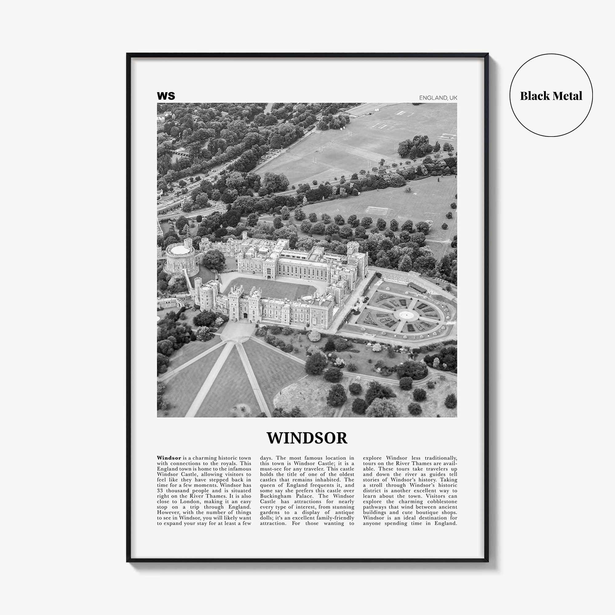Windsor Print Black and White England, Windsor Wall Art, Windsor Poster, Windsor Photo, Windsor Wall Décor, Windsor Map, England, UK