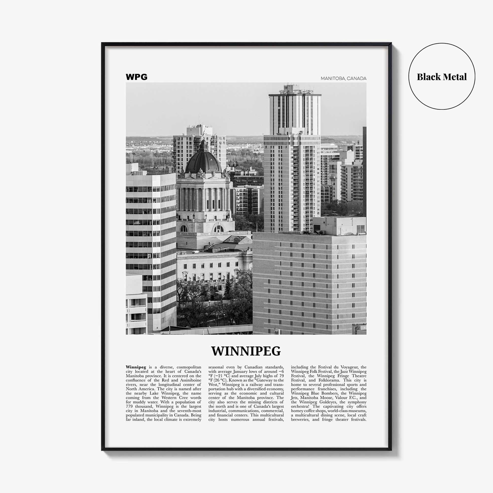 Winnipeg Print Black and White No 2, Winnipeg Wall Art, Winnipeg Poster, Winnipeg Photo, Winnipeg Wall Decor, Manitoba, Canada, America