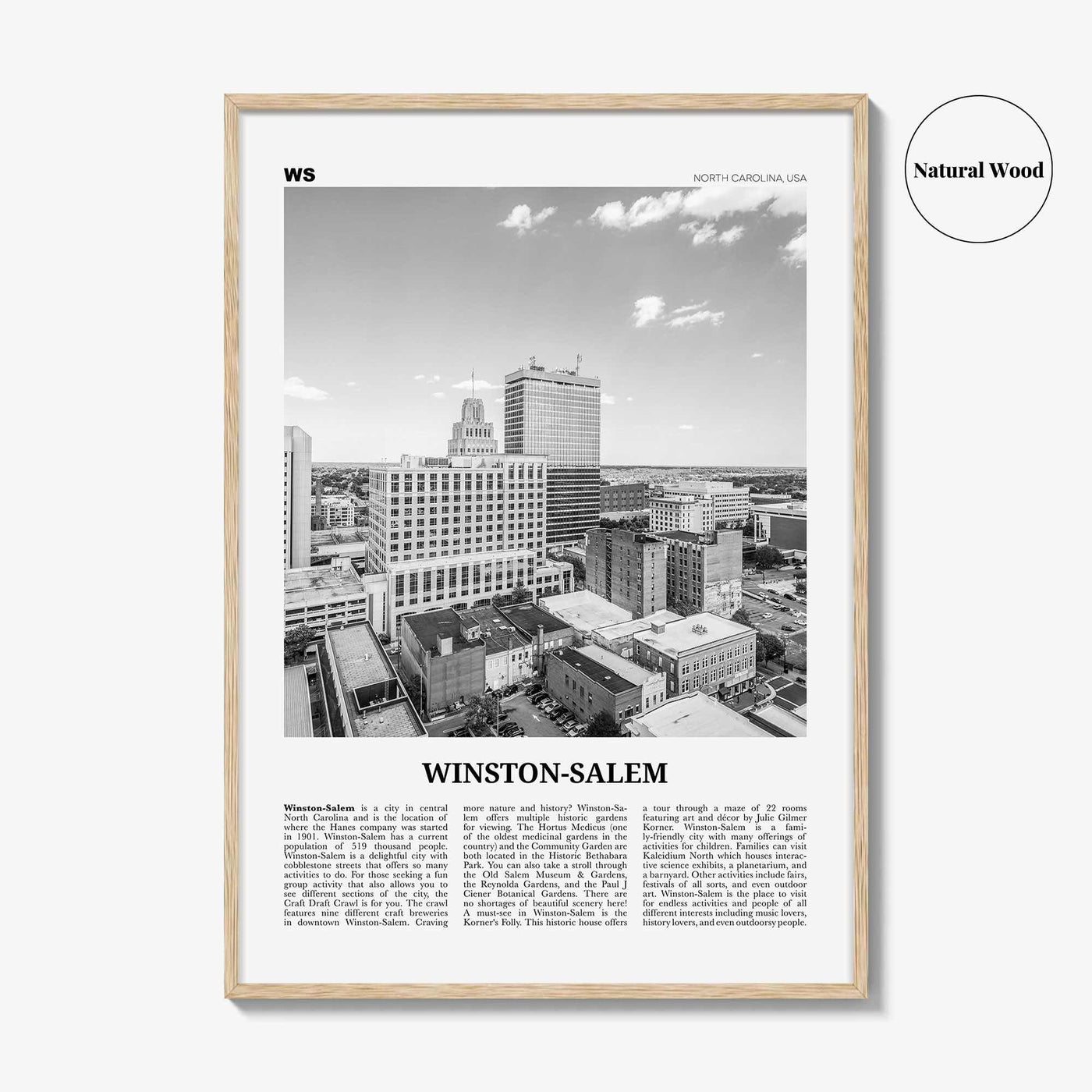 Winston Salem Print Black and White, Winston-Salem Wall Art, Winston-Salem Poster, Winston-Salem Photo, North Carolina, USA, United States