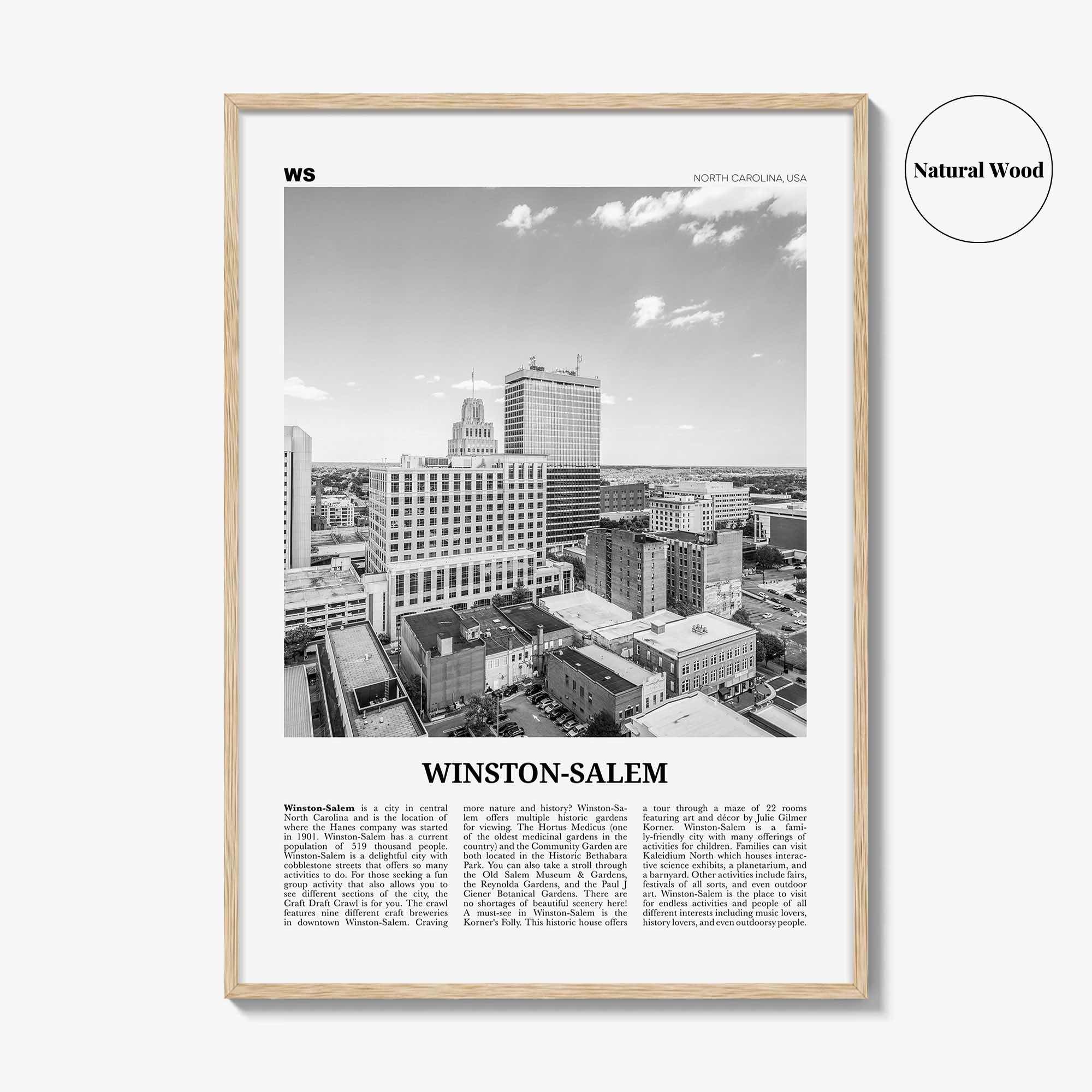 Winston Salem Print Black and White, Winston-Salem Wall Art, Winston-Salem Poster, Winston-Salem Photo, North Carolina, USA, United States