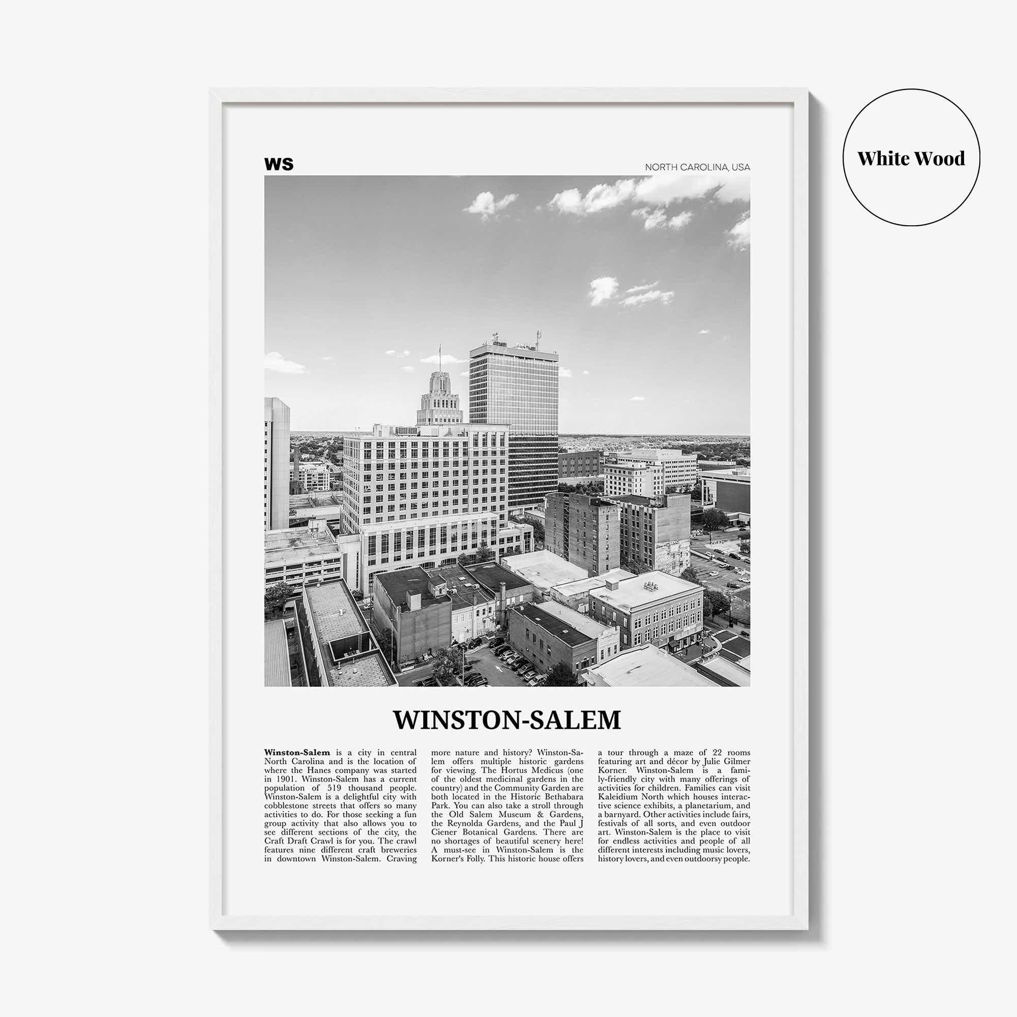 Winston Salem Print Black and White, Winston-Salem Wall Art, Winston-Salem Poster, Winston-Salem Photo, North Carolina, USA, United States