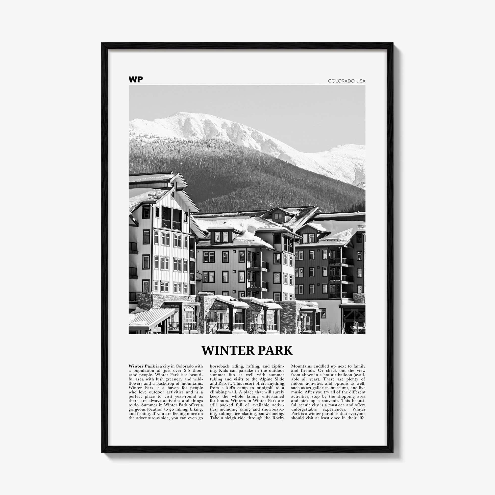 Winter Park Print Black and White, Winter Park Wall Art, Winter Park Poster, Winter Park Photo, Winter Park Wall Décor, Colorado, USA