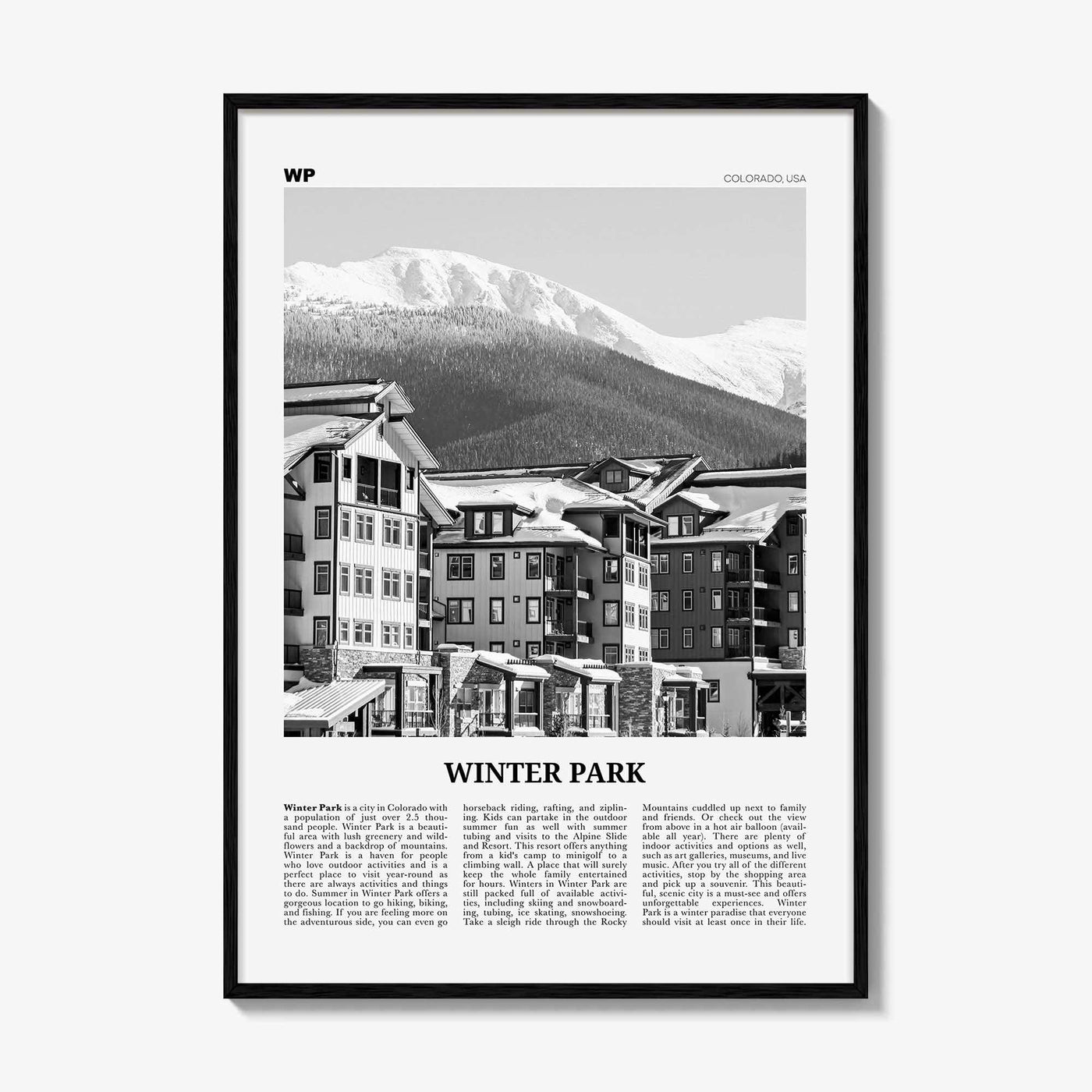 Winter Park Print Black and White, Winter Park Wall Art, Winter Park Poster, Winter Park Photo, Winter Park Wall Décor, Colorado, USA