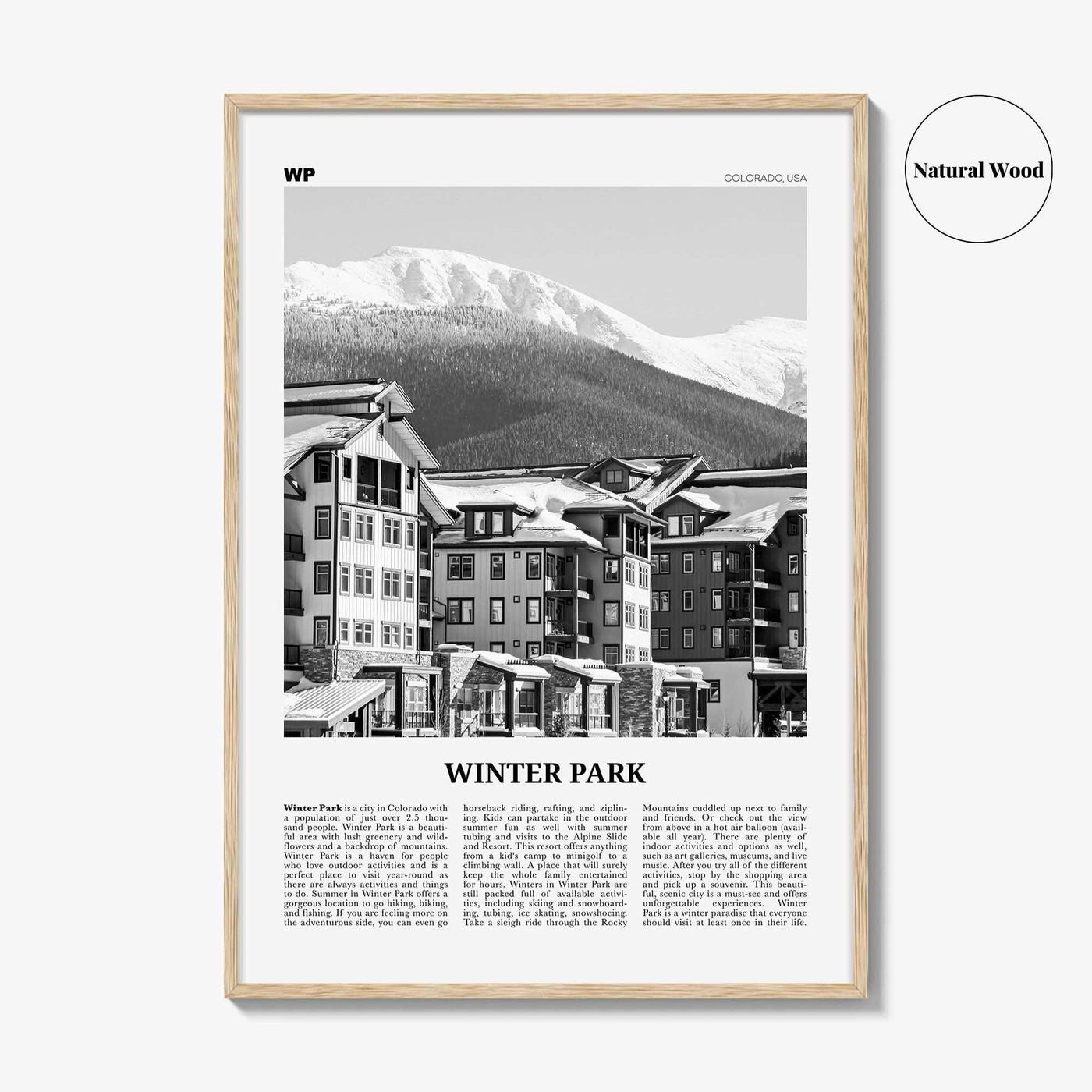 Winter Park Print Black and White, Winter Park Wall Art, Winter Park Poster, Winter Park Photo, Winter Park Wall Décor, Colorado, USA