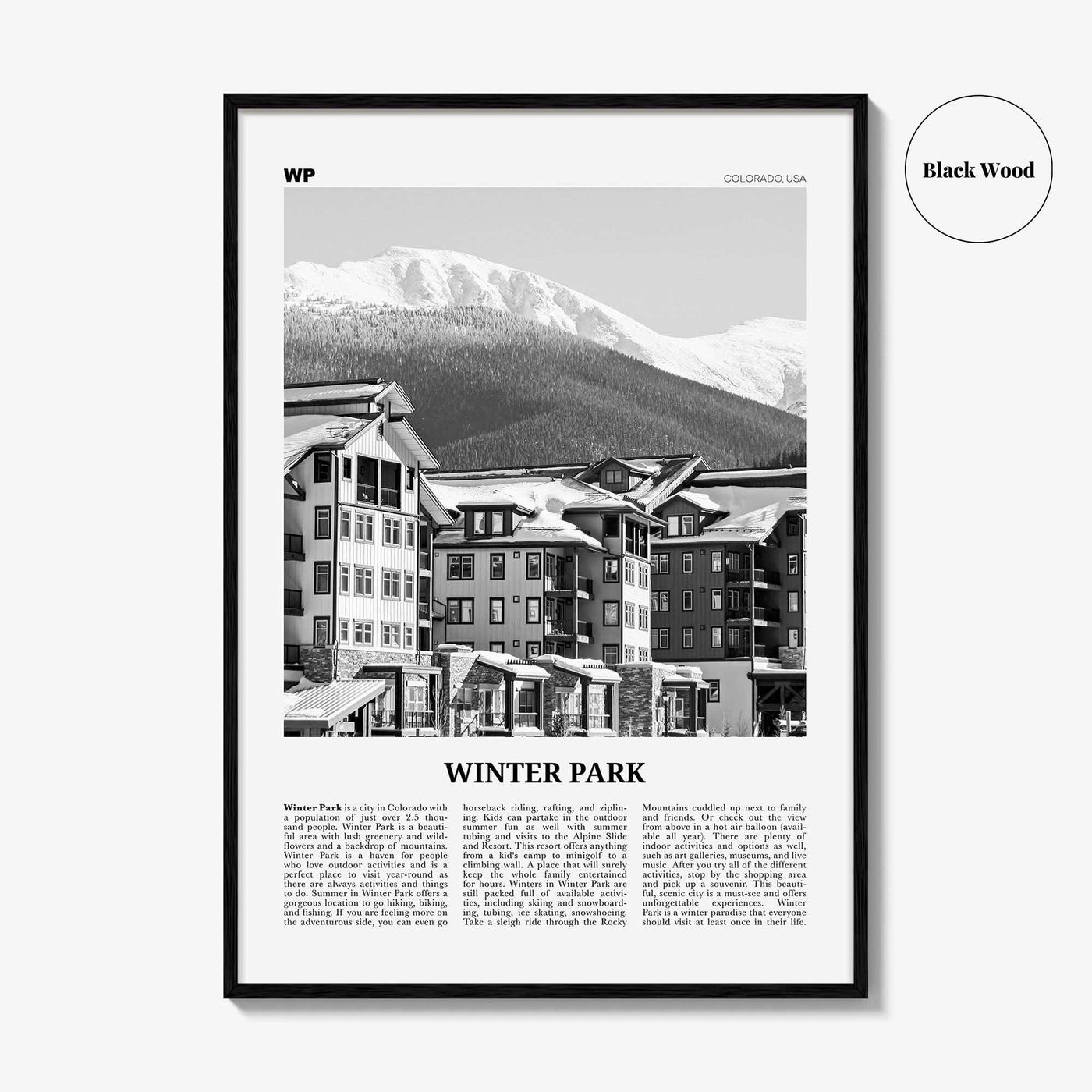 Winter Park Print Black and White, Winter Park Wall Art, Winter Park Poster, Winter Park Photo, Winter Park Wall Décor, Colorado, USA
